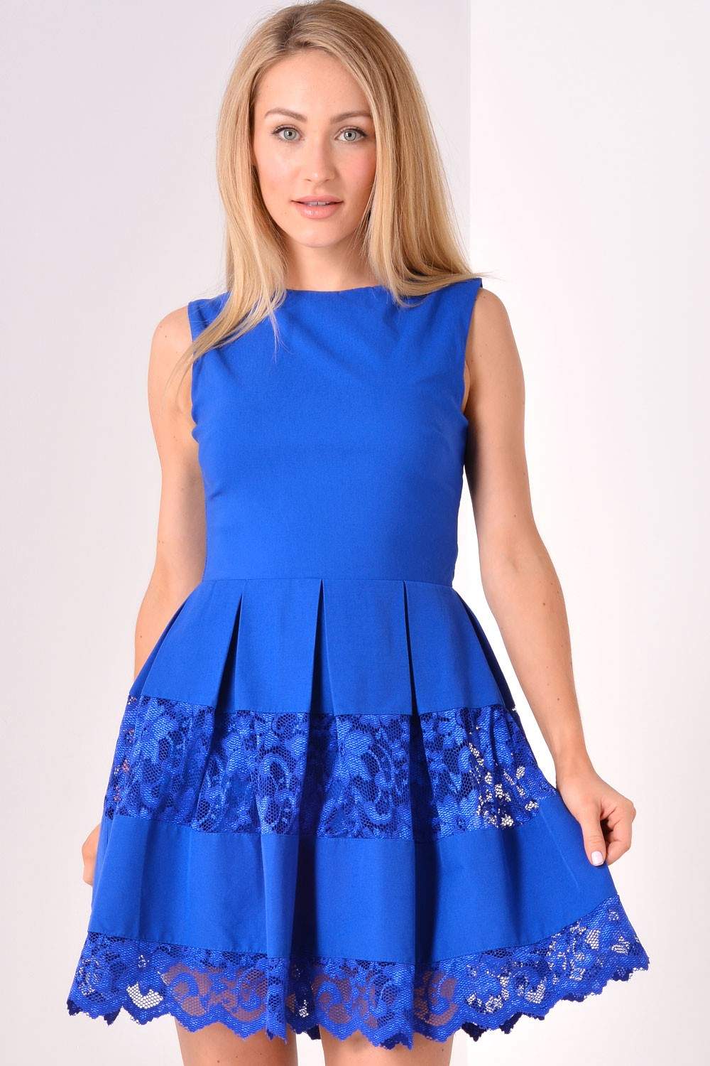 city goddess Sophie Lace Panel Skater Dress in Blue | iCLOTHING