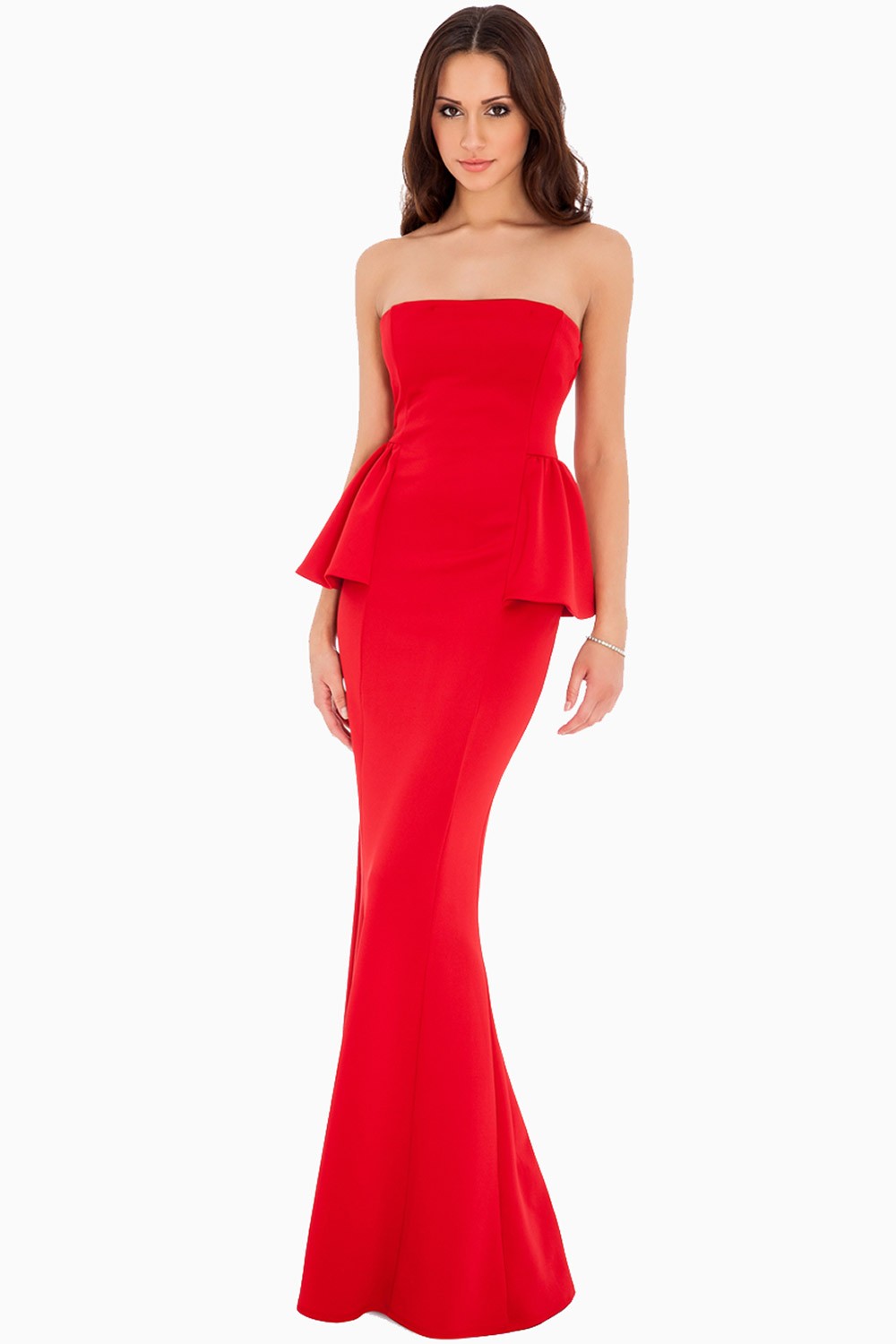 Goddiva Jennifer Peplum Maxi Dress in Red | iCLOTHING