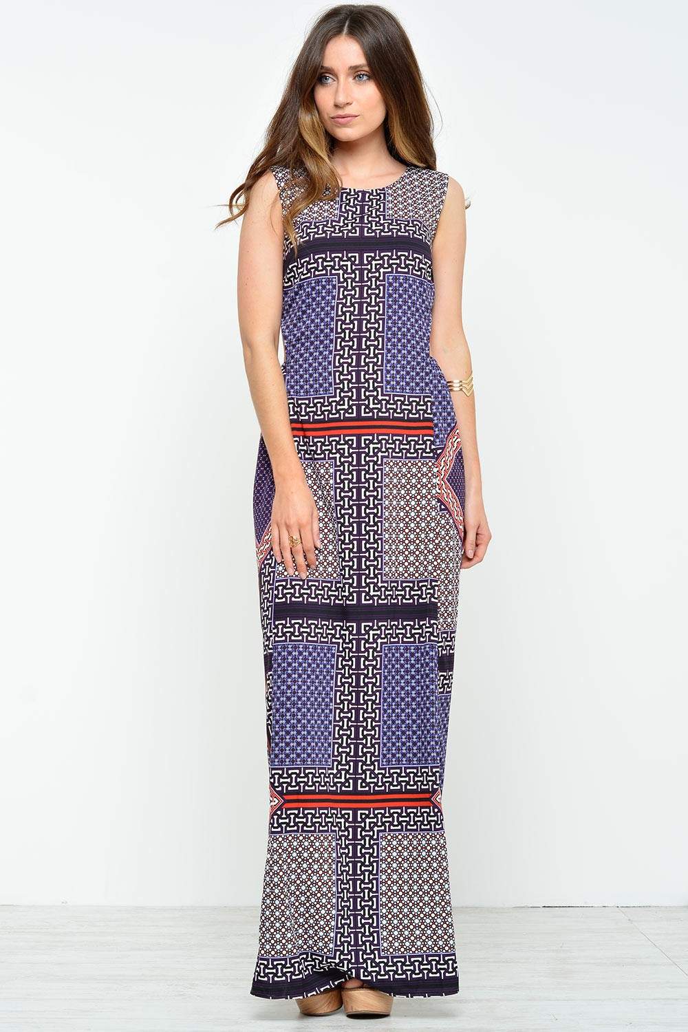 Goddiva Sally Geometric Print Maxi Dress | iCLOTHING