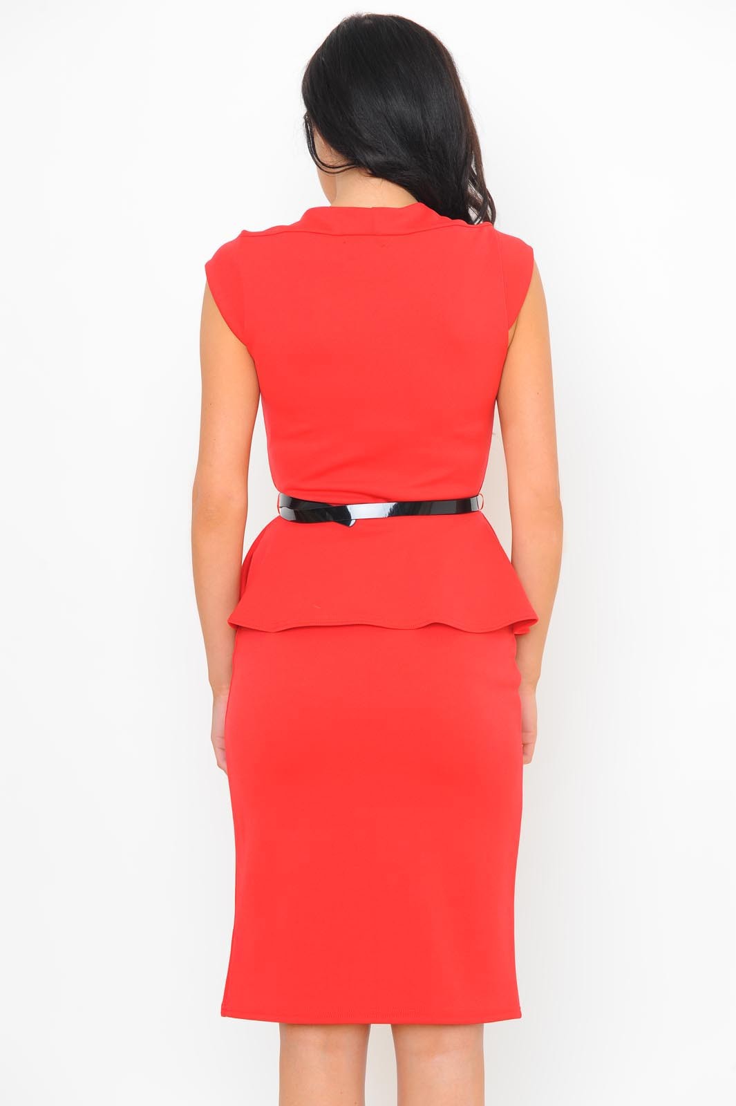 Kim Peplum Midi Dress in Red | iCLOTHING
