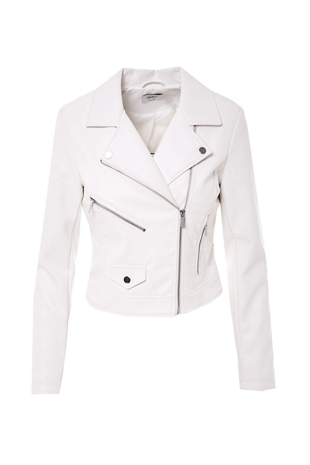 Enya Faux Leather Biker Jacket in White