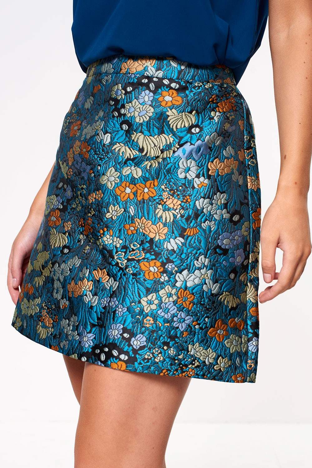 Vero Moda Wilderness High Waist Mini Floral Jacquard Skirt in Teal ...