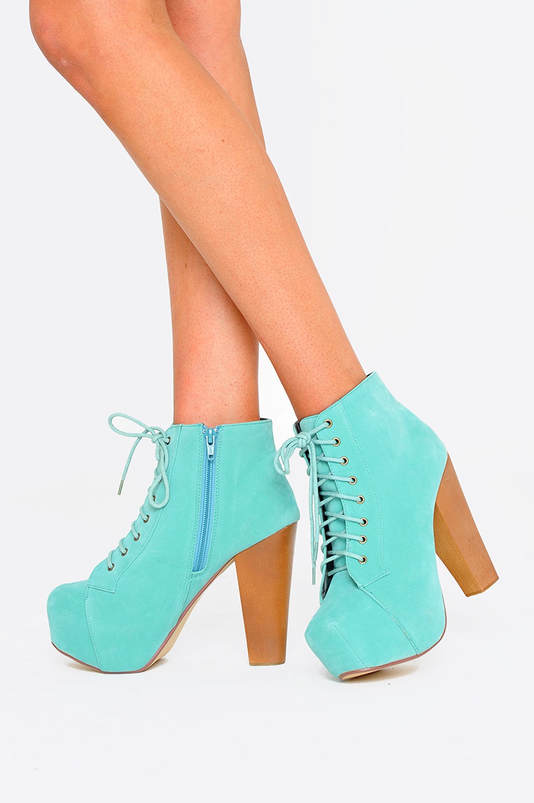 Kate Suede Platform Lace Up Boots in Turquoise | iCLOTHING