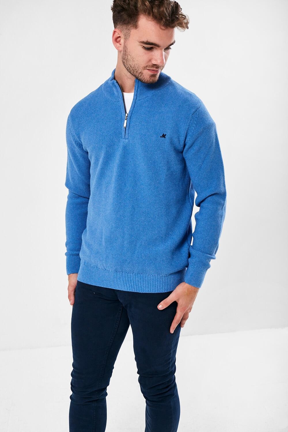 Mineral Kerry Half Zip Knit Jumper in Mid Blue | iCLOTHING