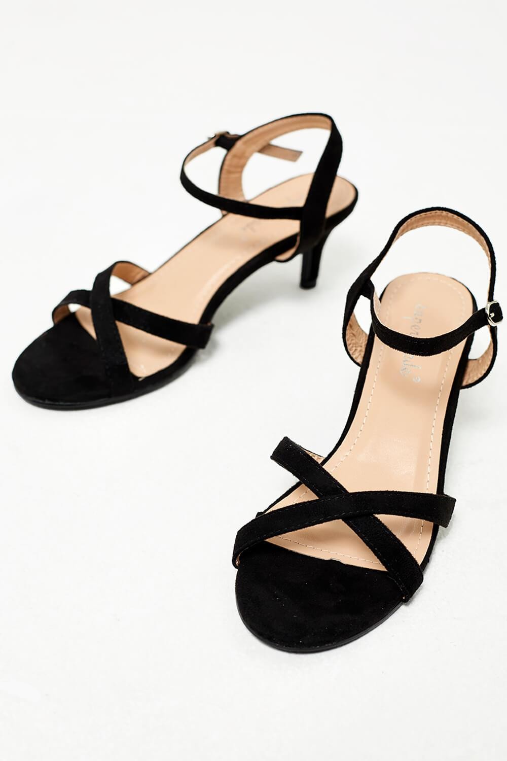 No Doubt Ami Kitten Heel Sandals in Black Suede | iCLOTHING