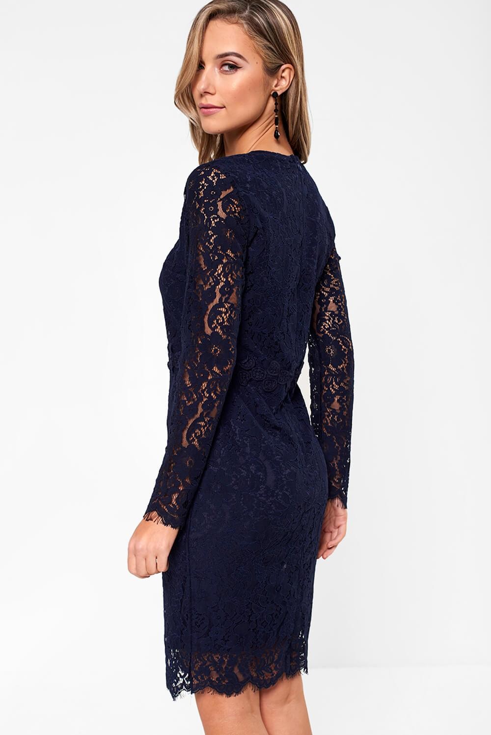 Marc Angelo Katie Long Sleeve Lace Dress in Navy | iCLOTHING