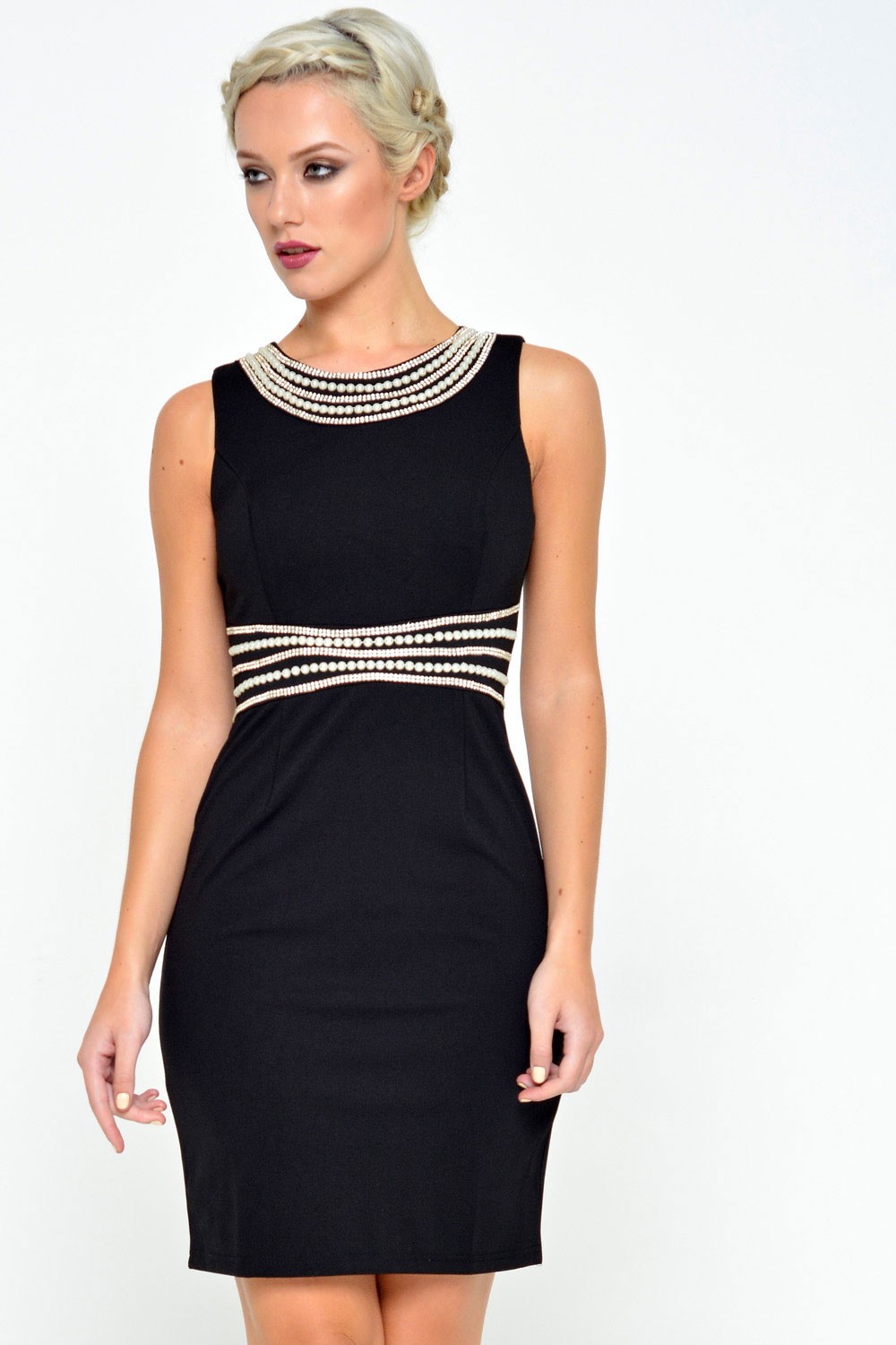 Charms Nancy Pearl Embellished Dress in Black | iCLOTHING