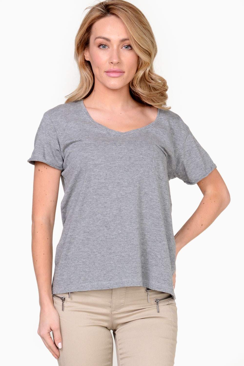 Only Claire Pocket Short Sleeve Blouse in Grey | iCLOTHING