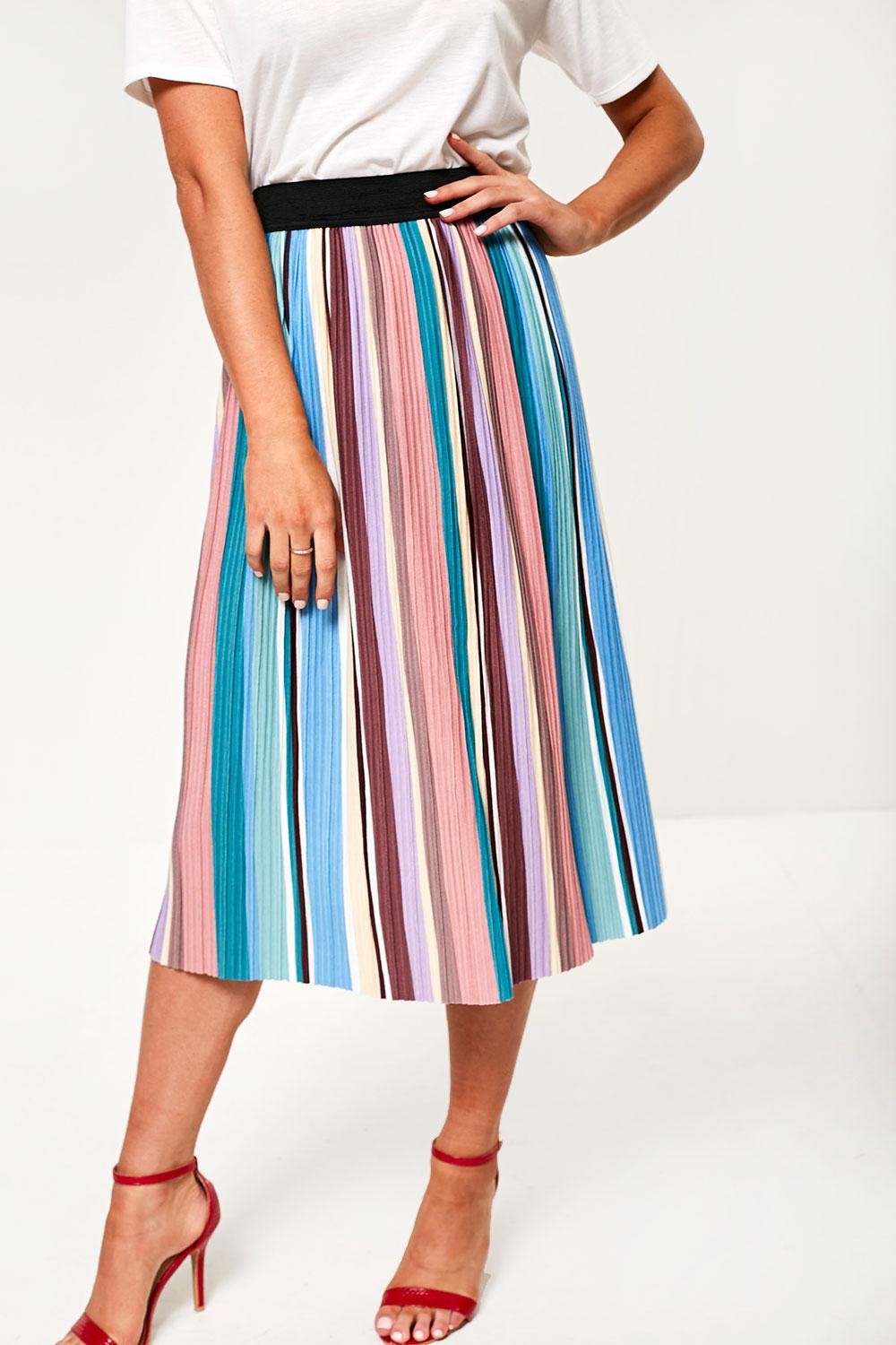 Only Pleated Midi Skirt in Blue Multi | iCLOTHING
