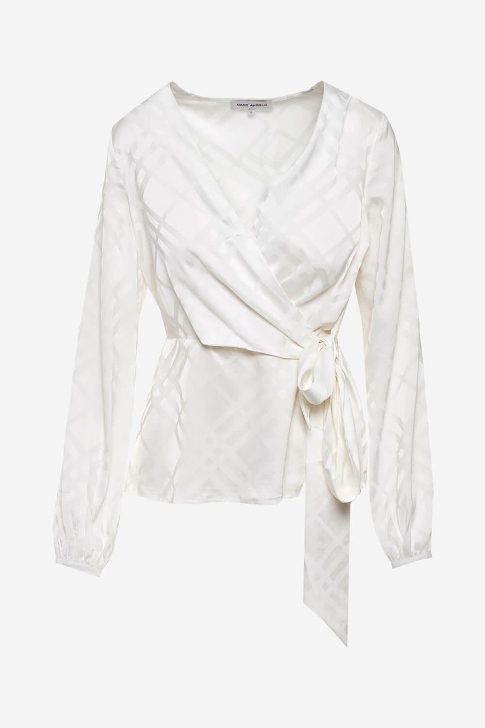 Marc Angelo Long Sleeve Wrap Front Blouse in Off White | iCLOTHING