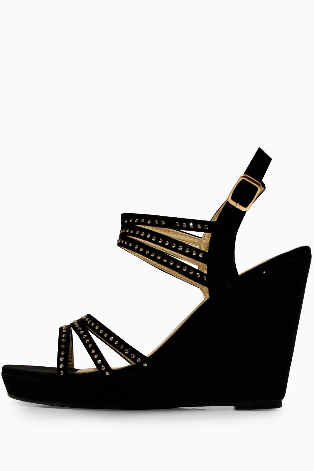 Sole City Shanice Embellished Strappy Wedge Sandals in Black | iCLOTHING