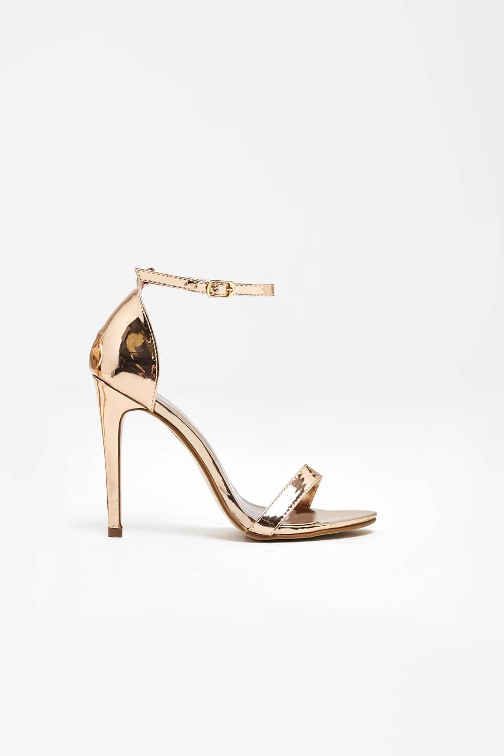 No Doubt Holly Ankle Strap Sandals in Rose Gold Chrome | iCLOTHING