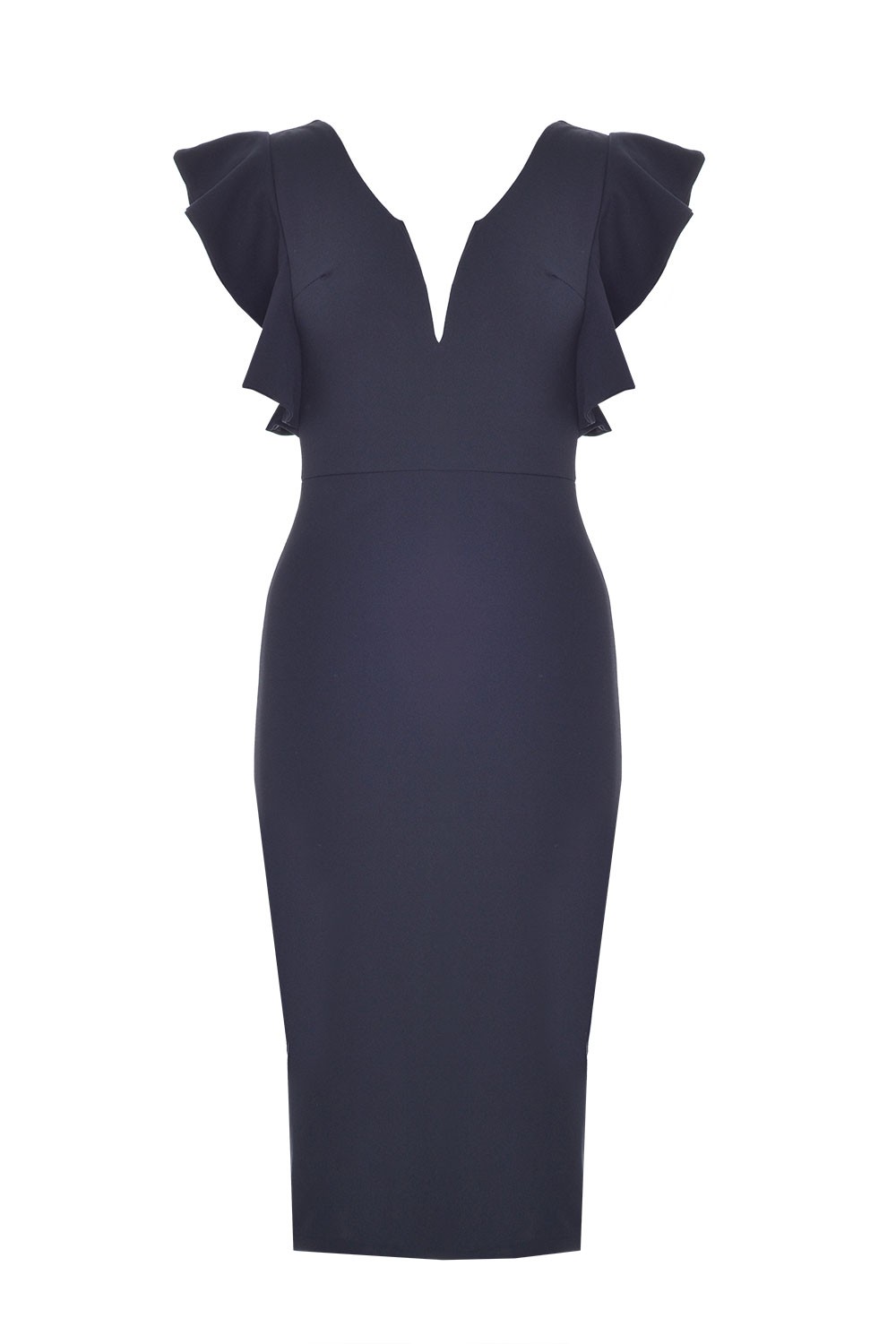Wal G Diana Plunge Neck Midi Dress in Navy | iCLOTHING