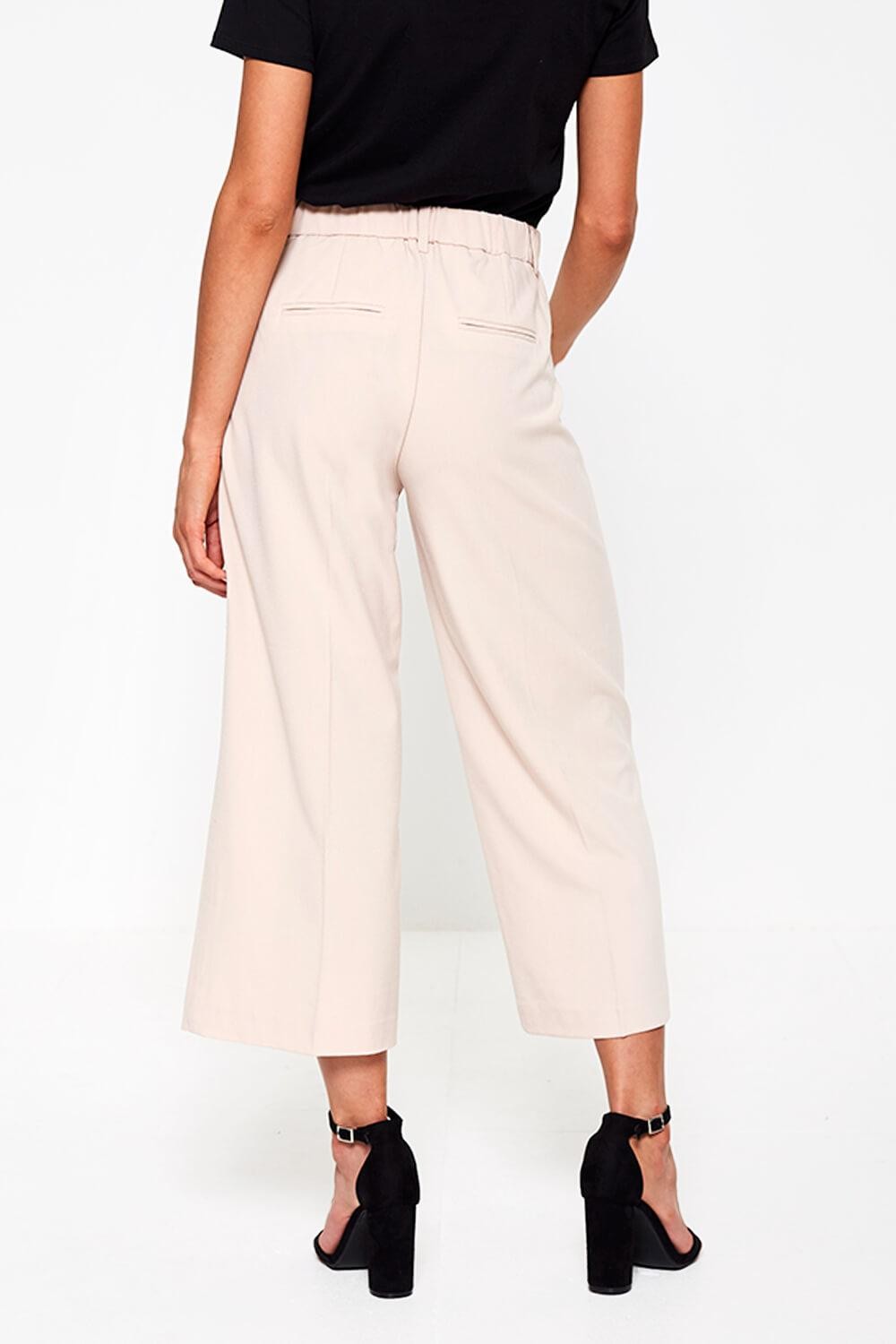 B.Young Danta Wide Leg Cropped Trousers in Beige | iCLOTHING