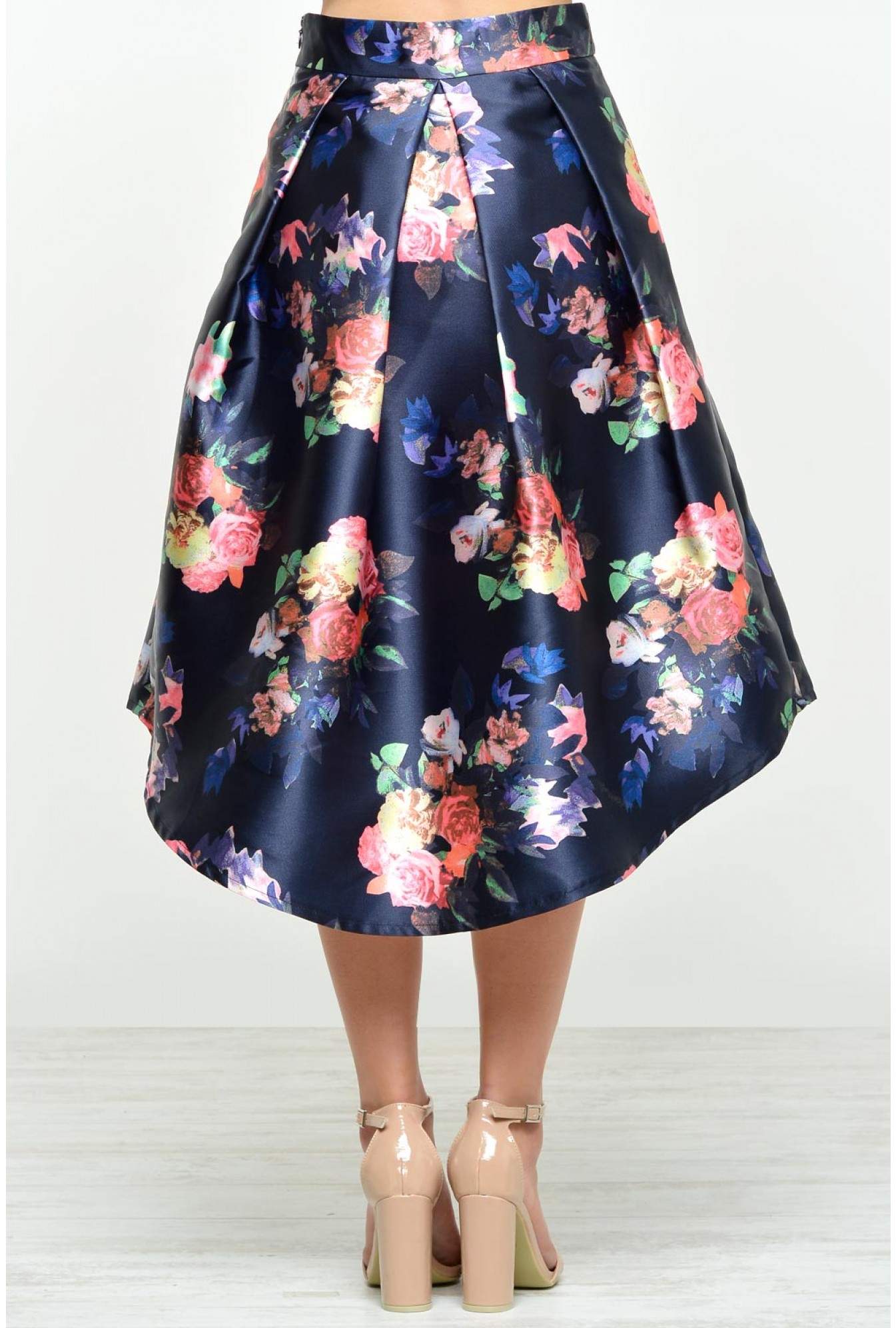 iCLOTHING Polyanna Floral Dipped Hem Skirt in Navy | iCLOTHING