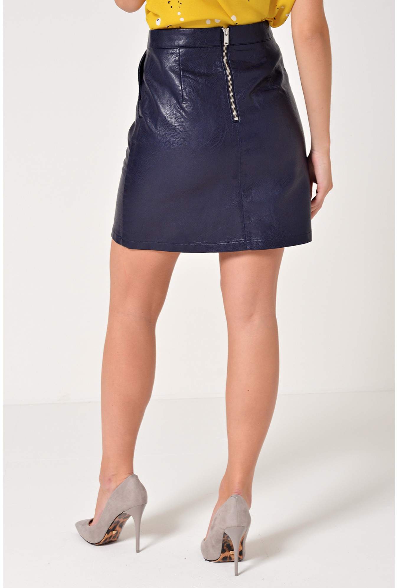 Only Lisa Faux Leather Skirt in Navy | iCLOTHING