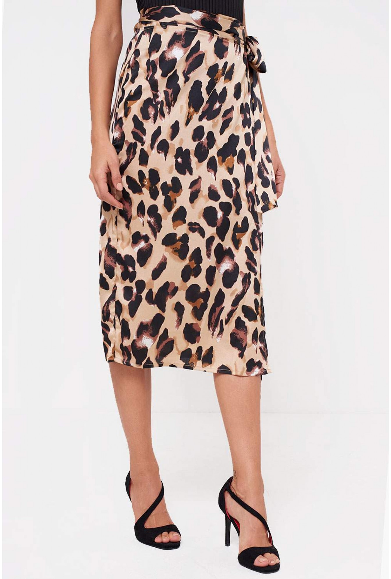 John Zack Jaxon Leopard Print Wrap Midi Skirt | iCLOTHING