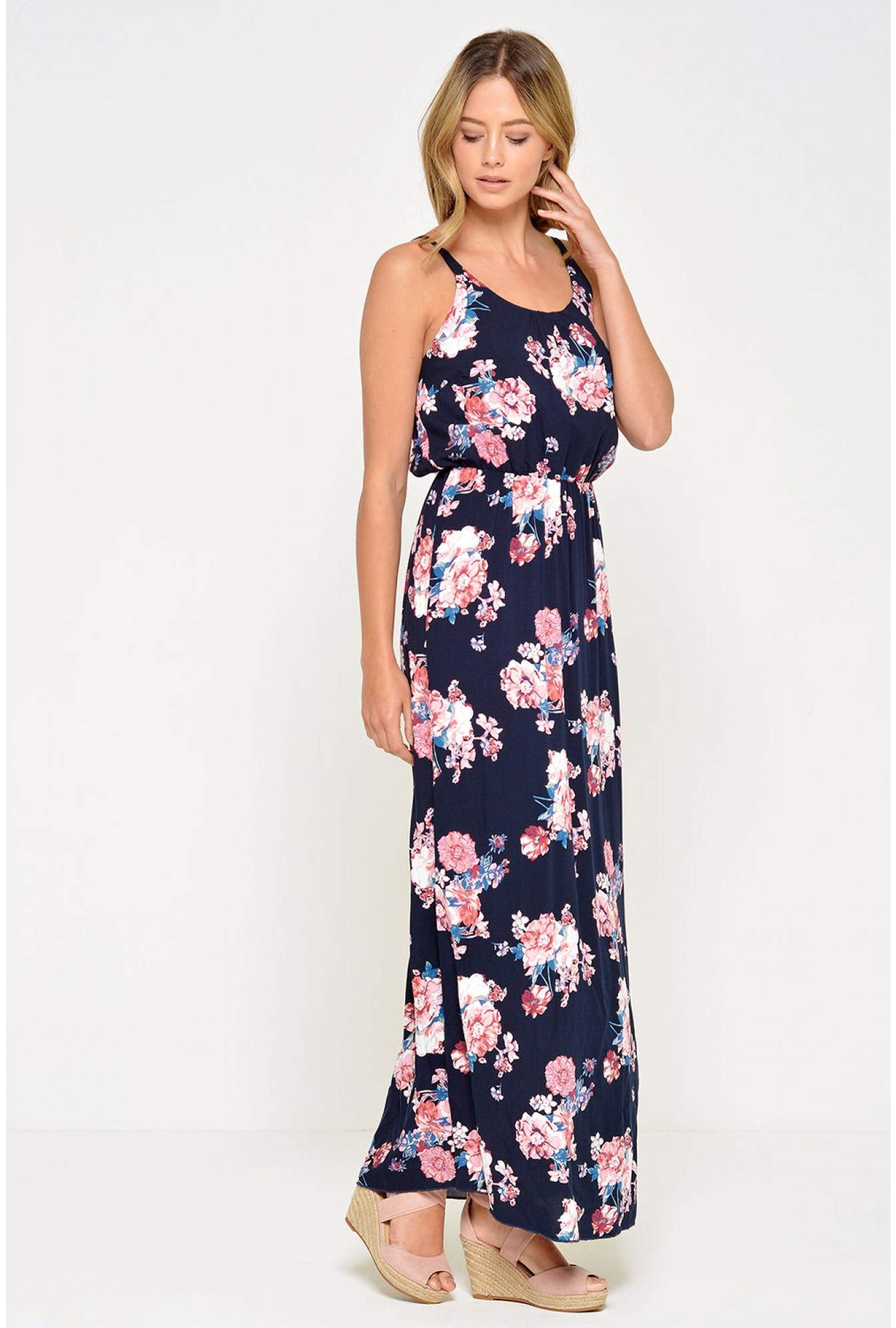 Hailys Doris Floral Print Maxi Dress in Navy | iCLOTHING