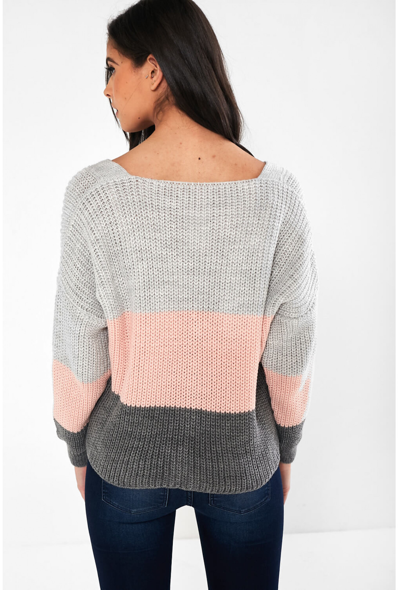 Colour Block Cardigan in Grey and Pink | iCLOTHING