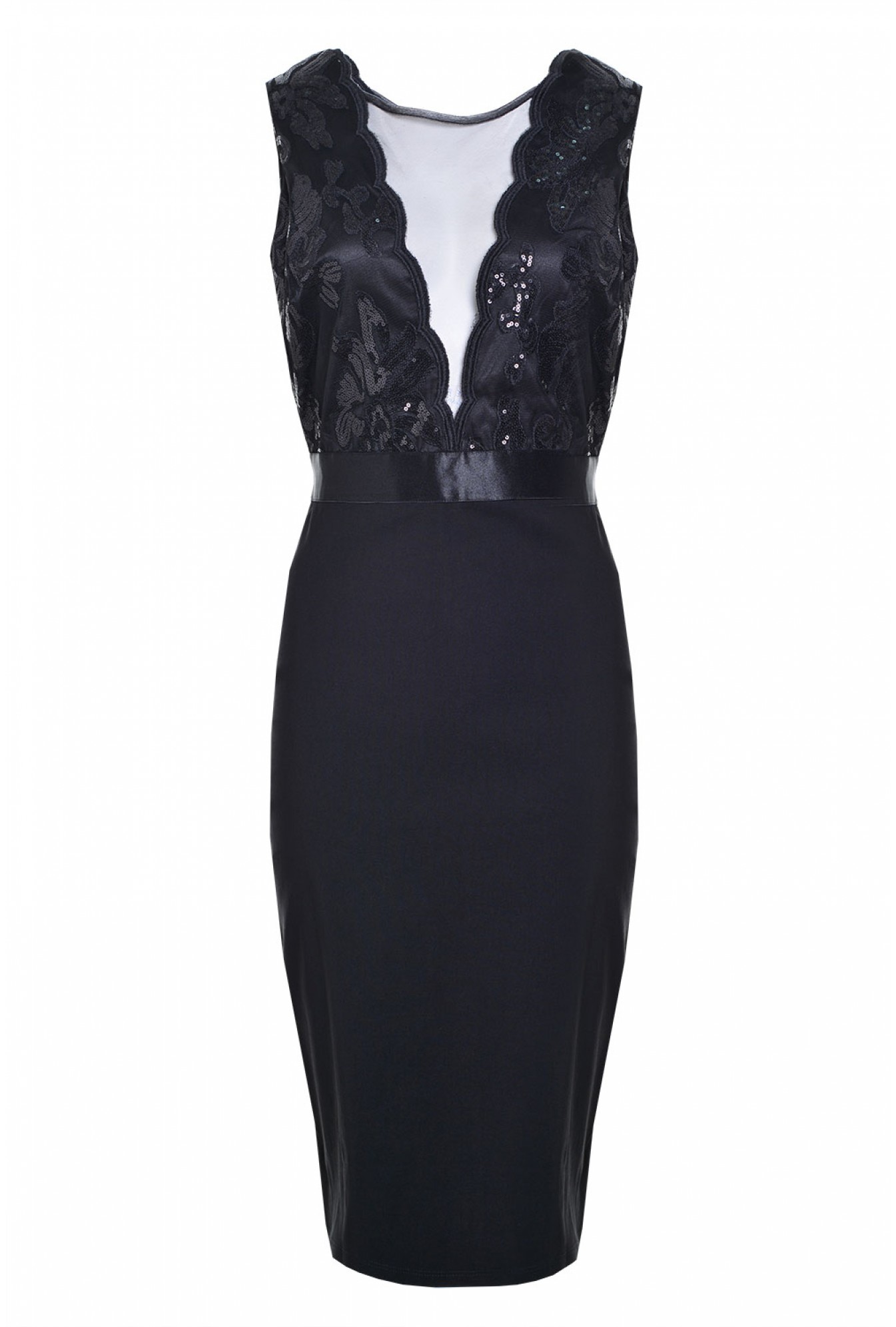 city goddess Gayle Plunge Neckline Midi Dress in Black | iCLOTHING