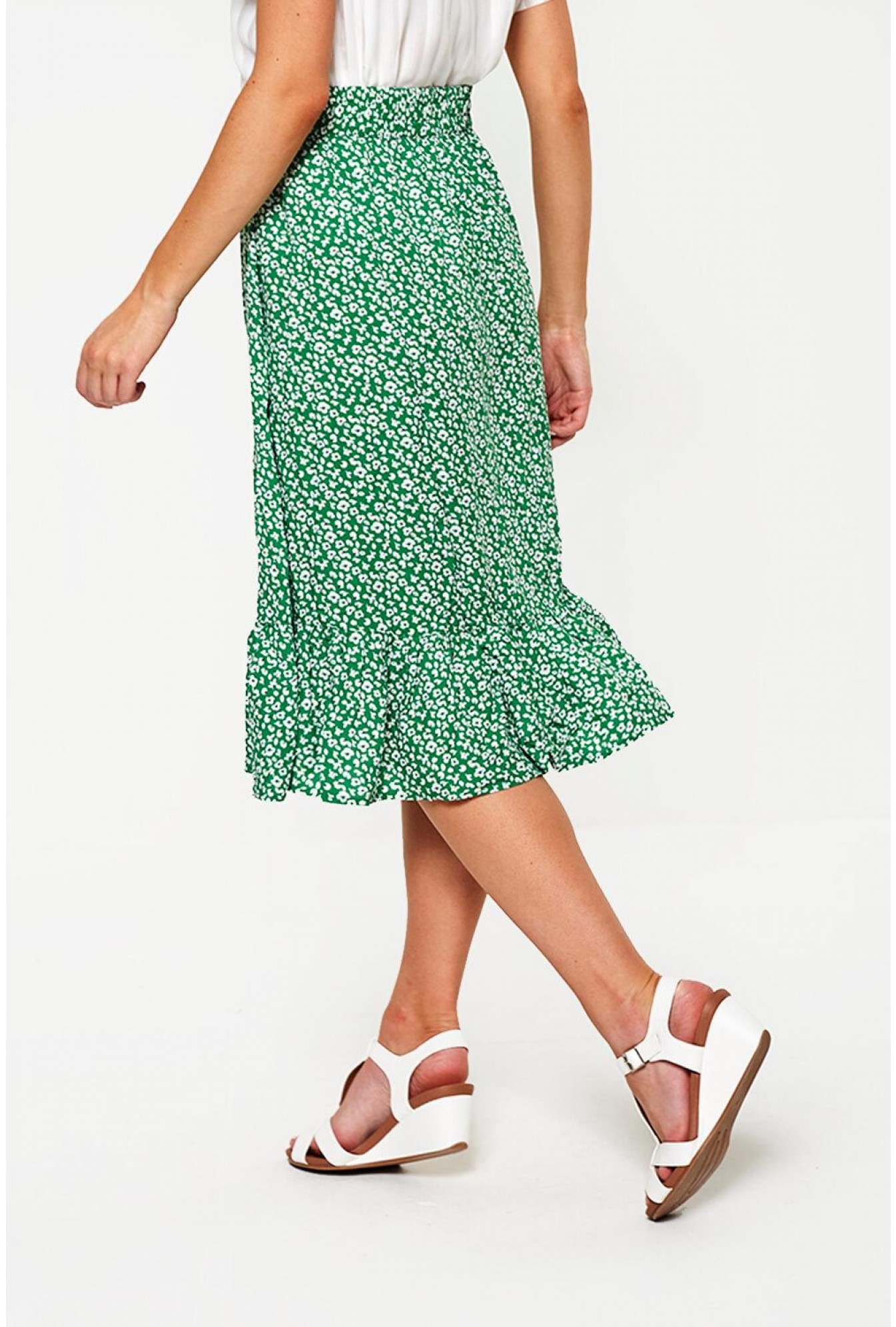 JDY Floral Print Midi Skirt in Green | iCLOTHING