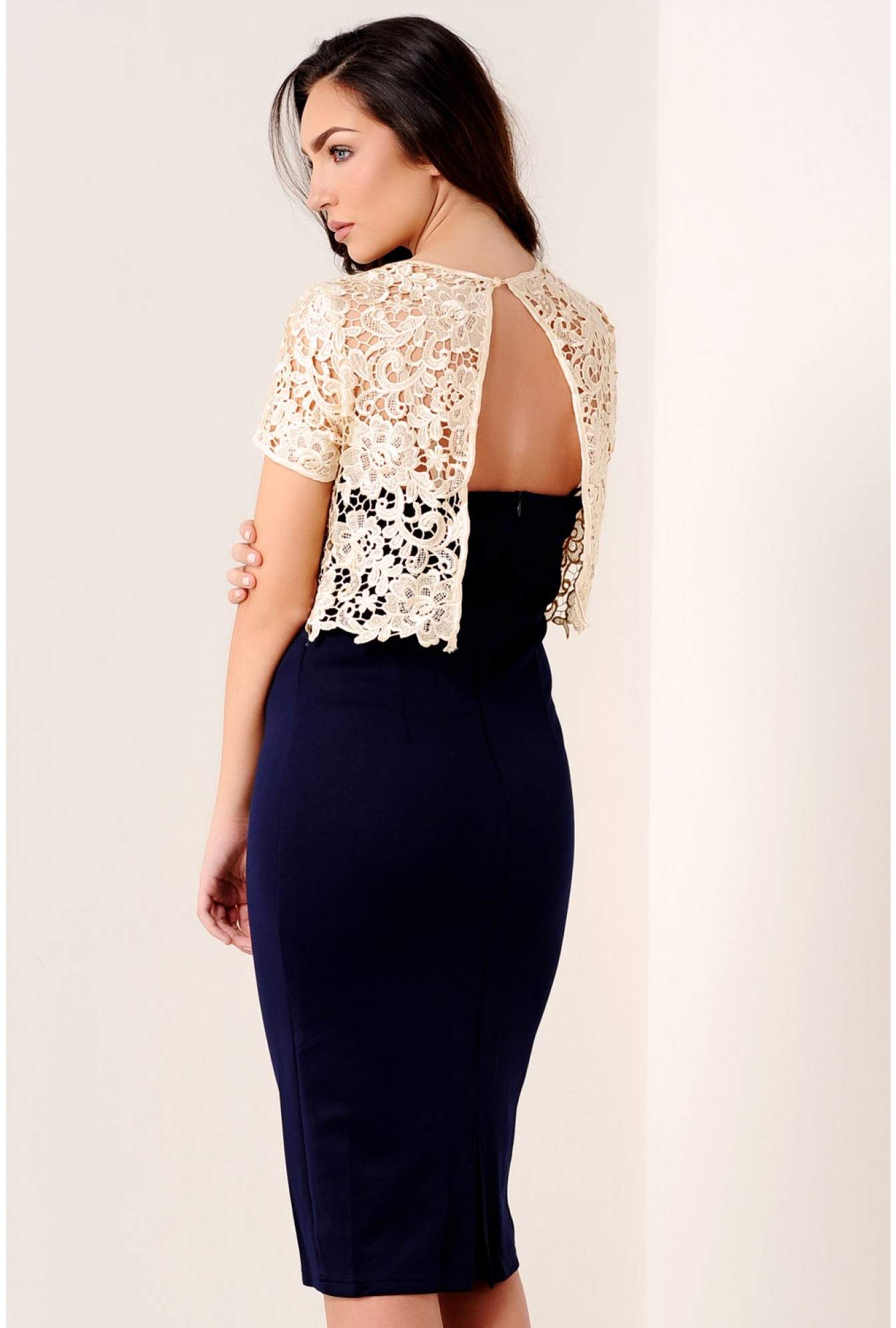 iCLOTHING Blythe Lace Overlay Dress in Navy | iCLOTHING