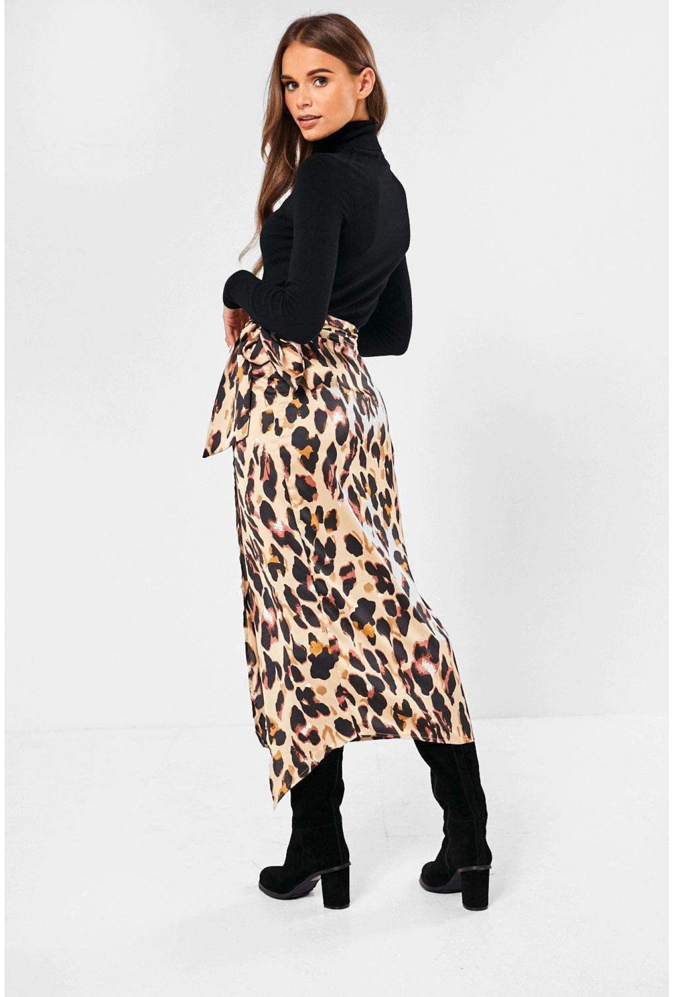 lipsy leopard wrap midi skirt