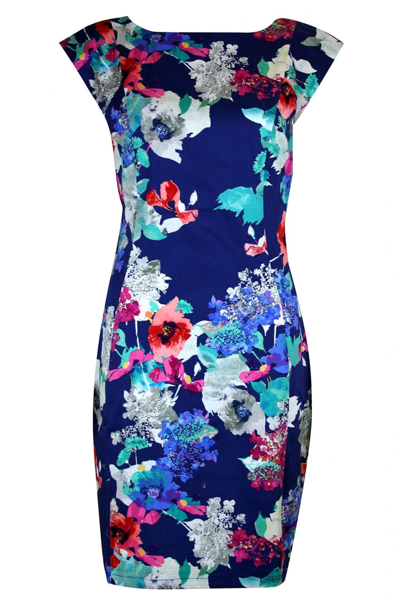 Julia Floral Tailored Dress in Blue | iCLOTHING