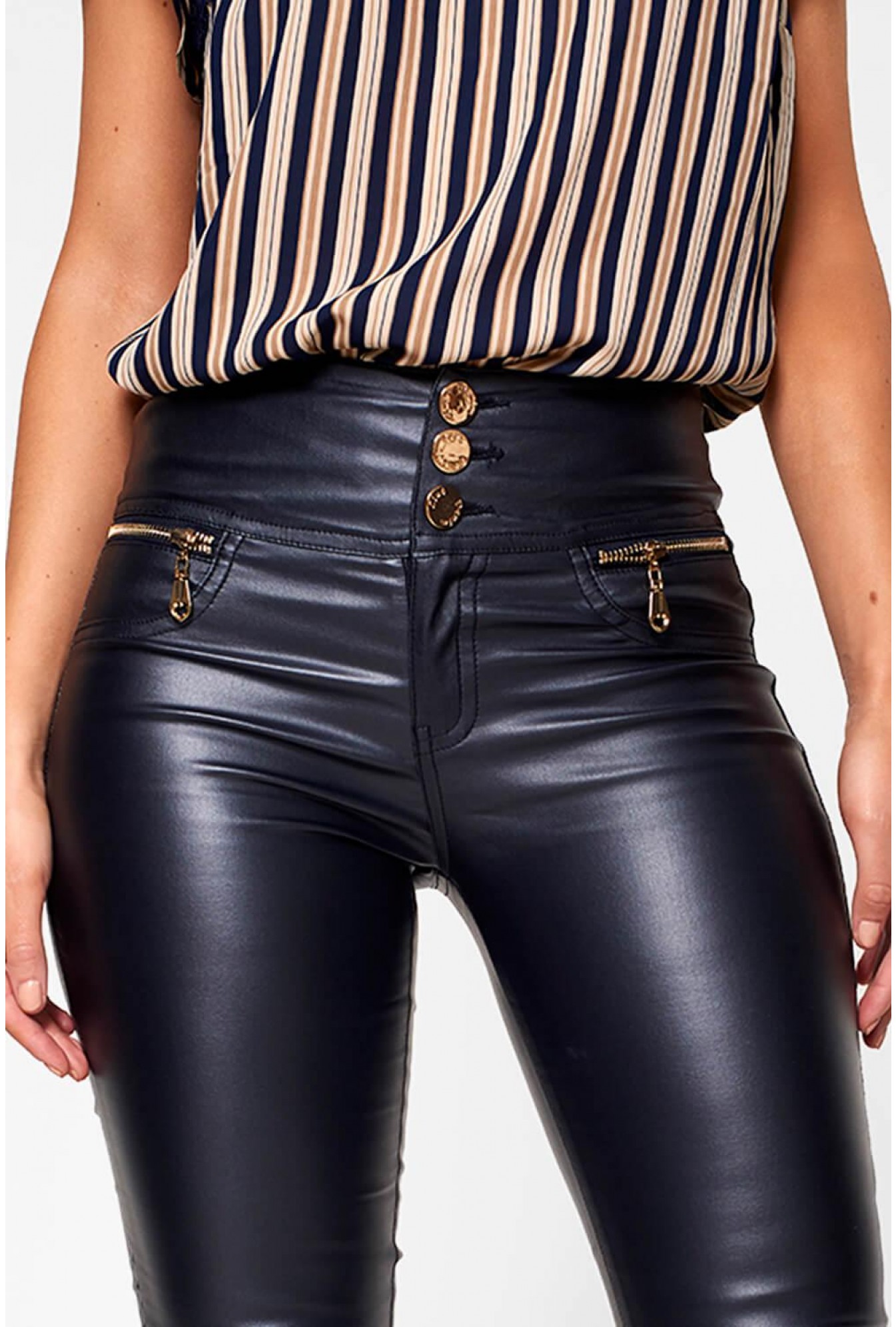 high waisted leather look trousers