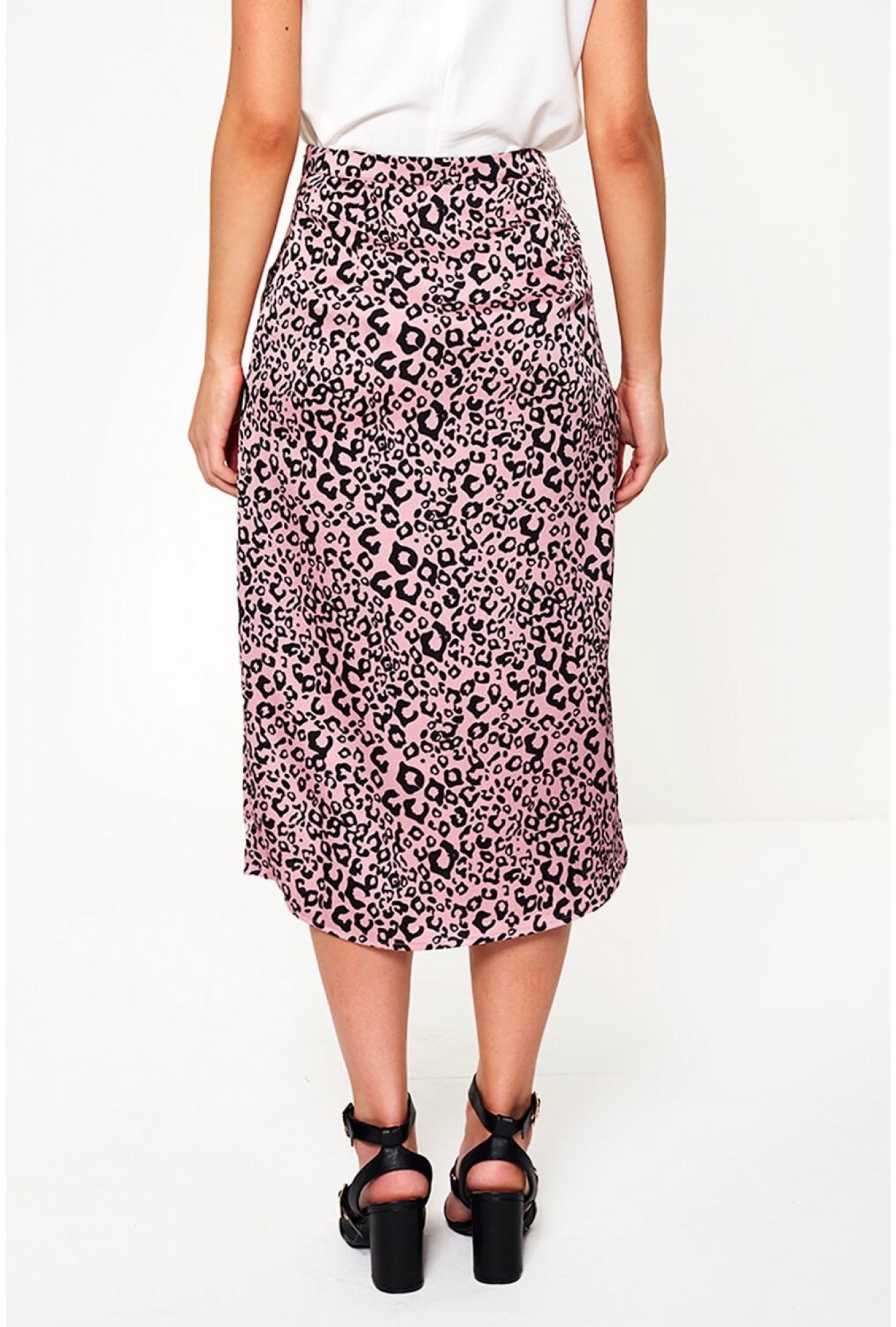Vila Satin Leopard Print Skirt in Pink | iCLOTHING