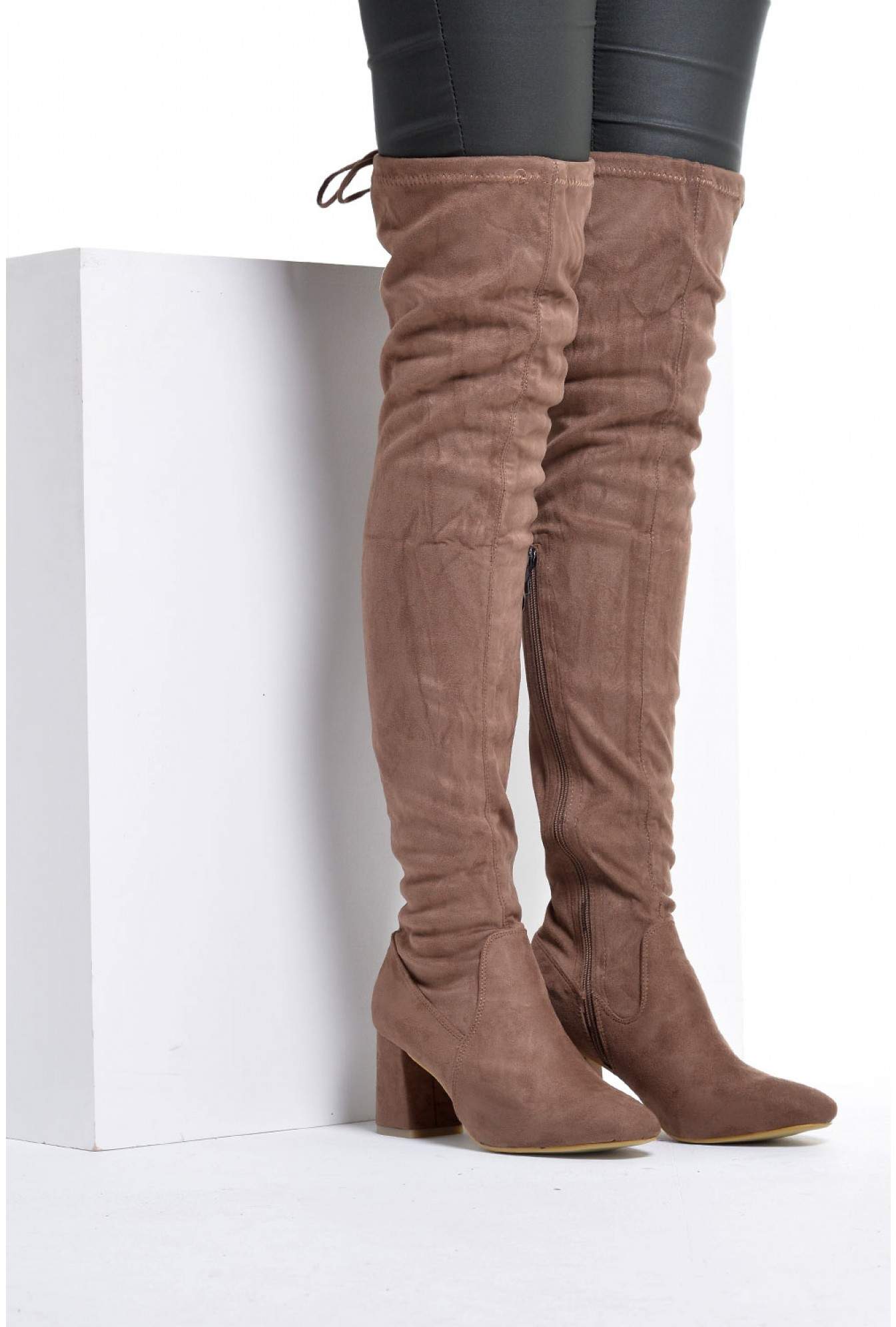 No Doubt Wendy Over The Knee Sock Boots in Mocha Suede | iCLOTHING