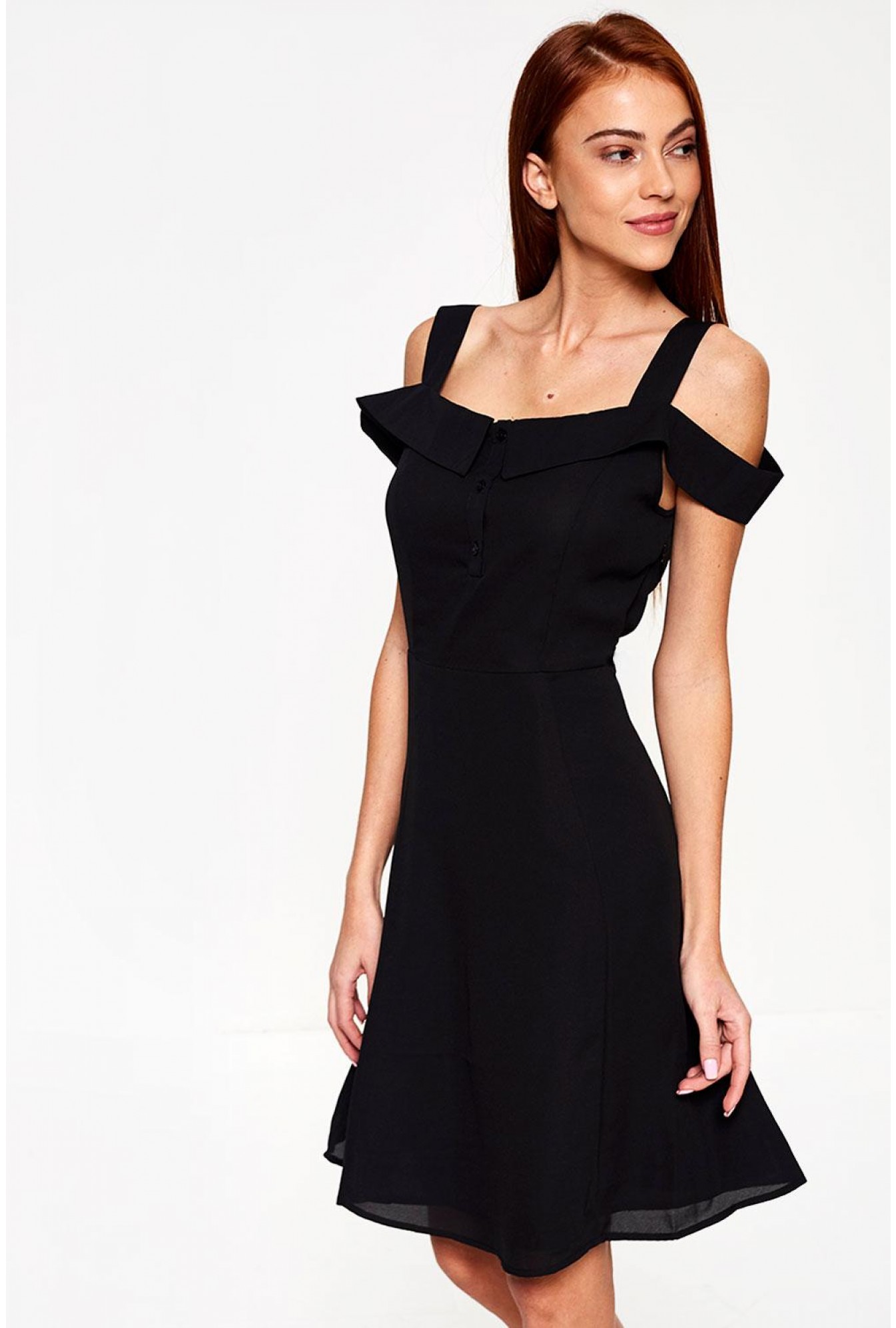 black off the shoulder dress with flowers