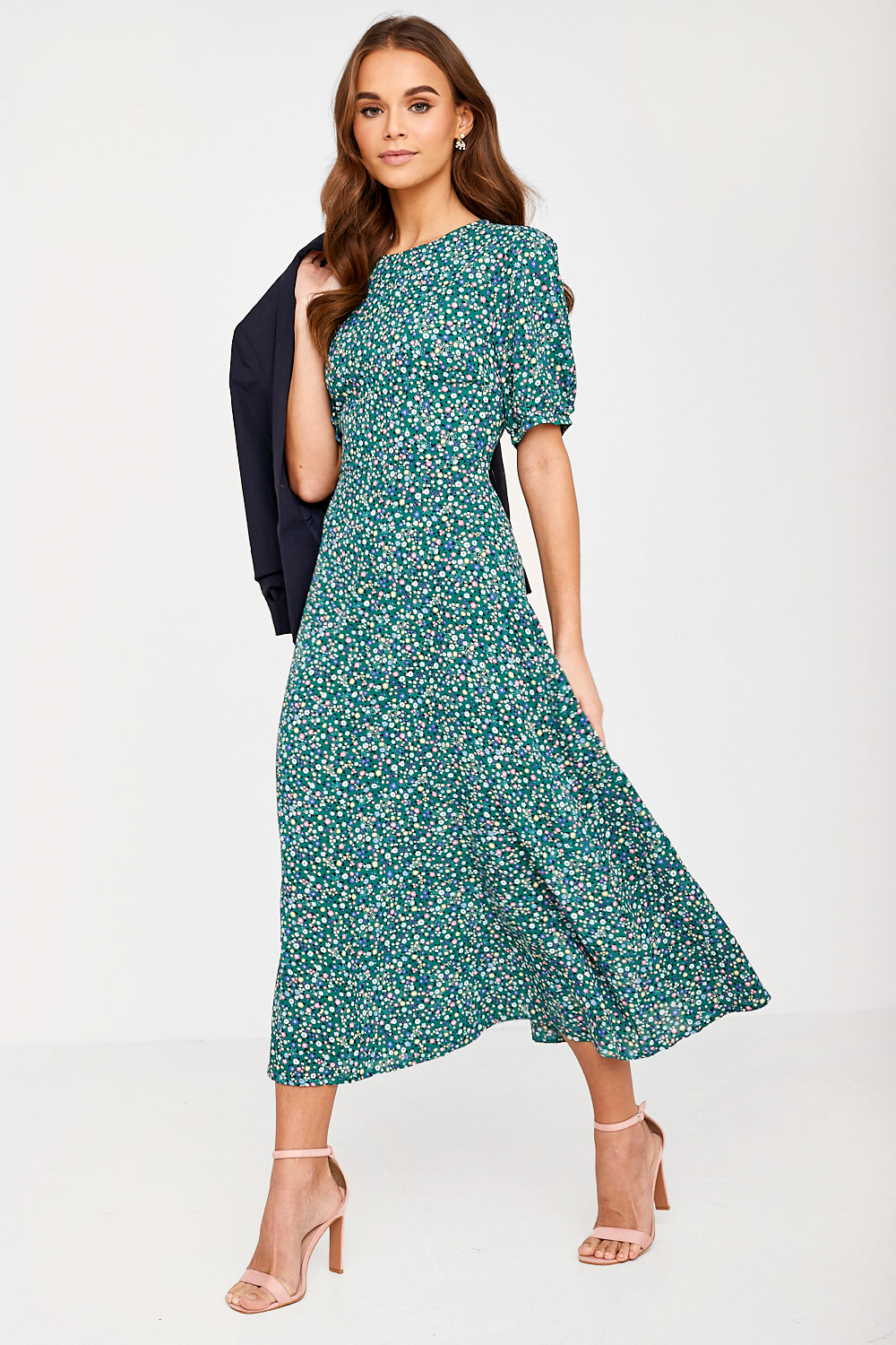 Marc Angelo Ditsy Floral Midi Dress in Green | iCLOTHING - iCLOTHING