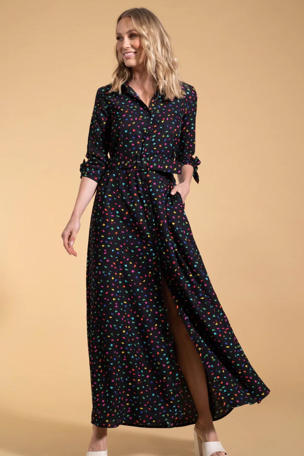 Dancing Leopard Dove Spot Print Midi Shirt Dress in Black | iCLOTHING ...