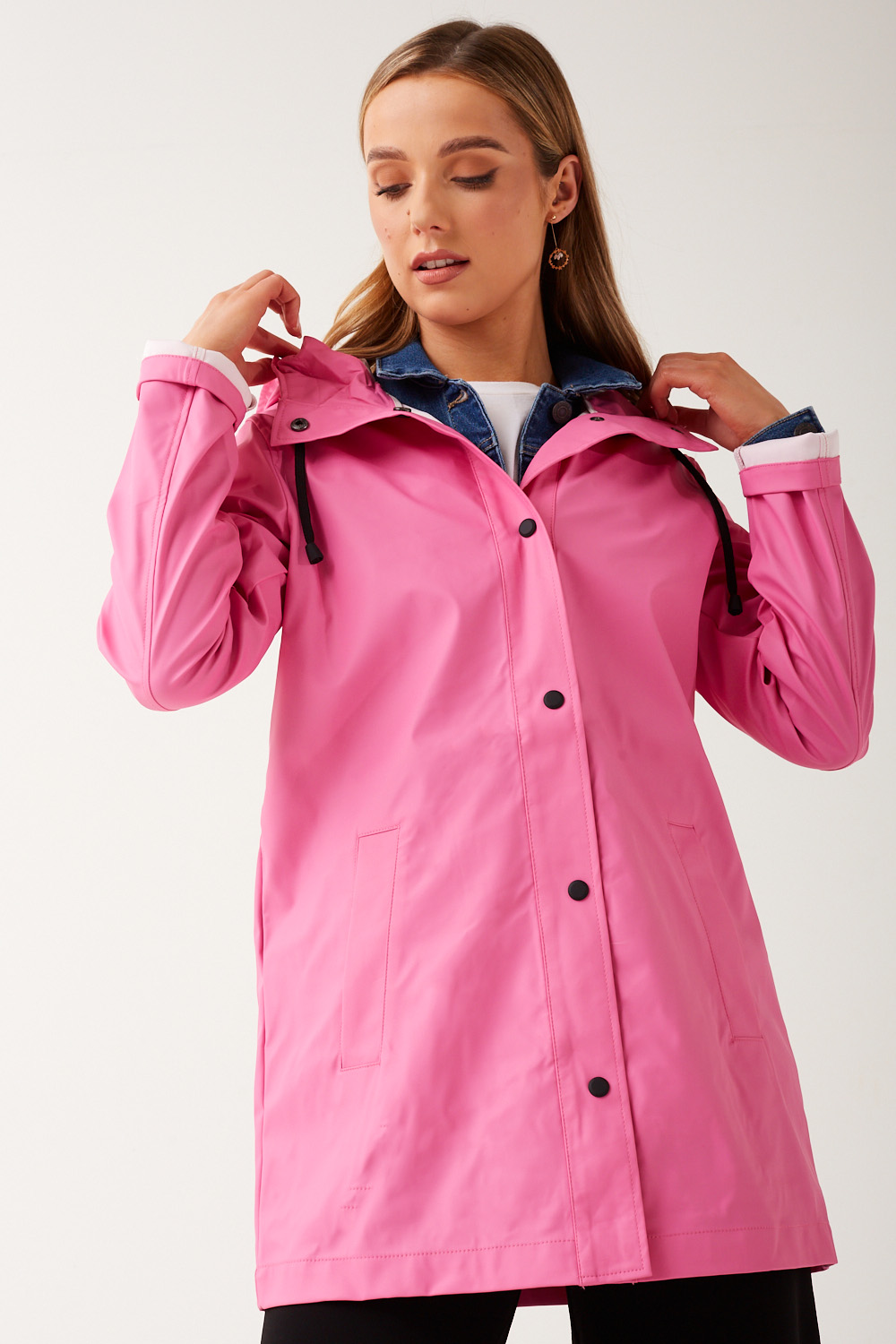 Only Ellen Hooded Waterproof RainCoat in Pink | iCLOTHING - iCLOTHING