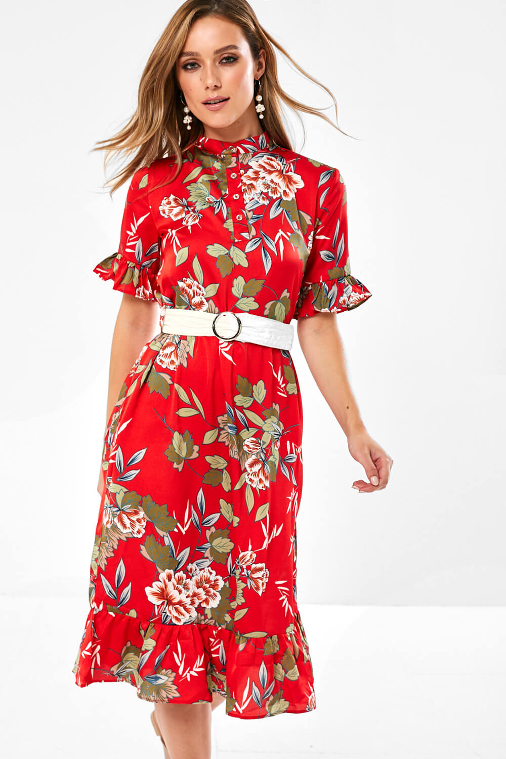 Marc Angelo Emerson Floral Print Belted Dress in Red | iCLOTHING ...