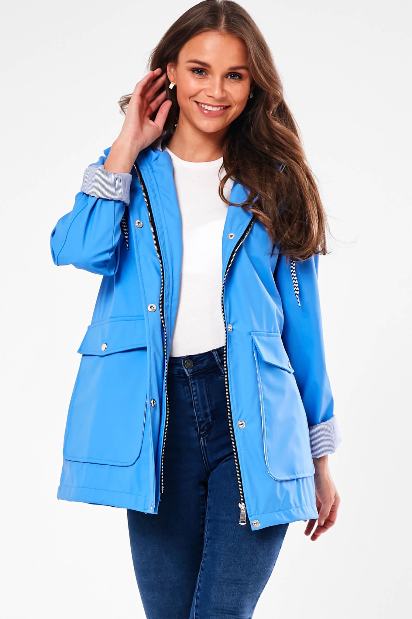 Rising Lilly Stripe Lined Raincoat in Cornflower Blue | iCLOTHING ...