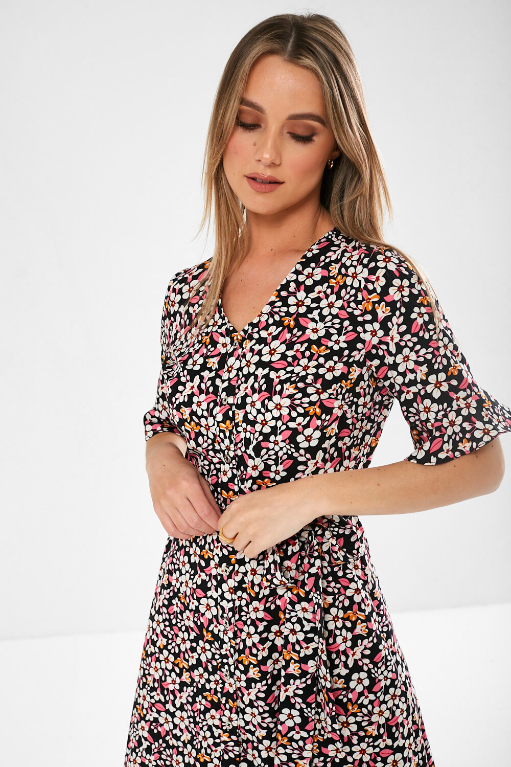 Marc Angelo Floral Shirt Dress in Black | iCLOTHING - iCLOTHING