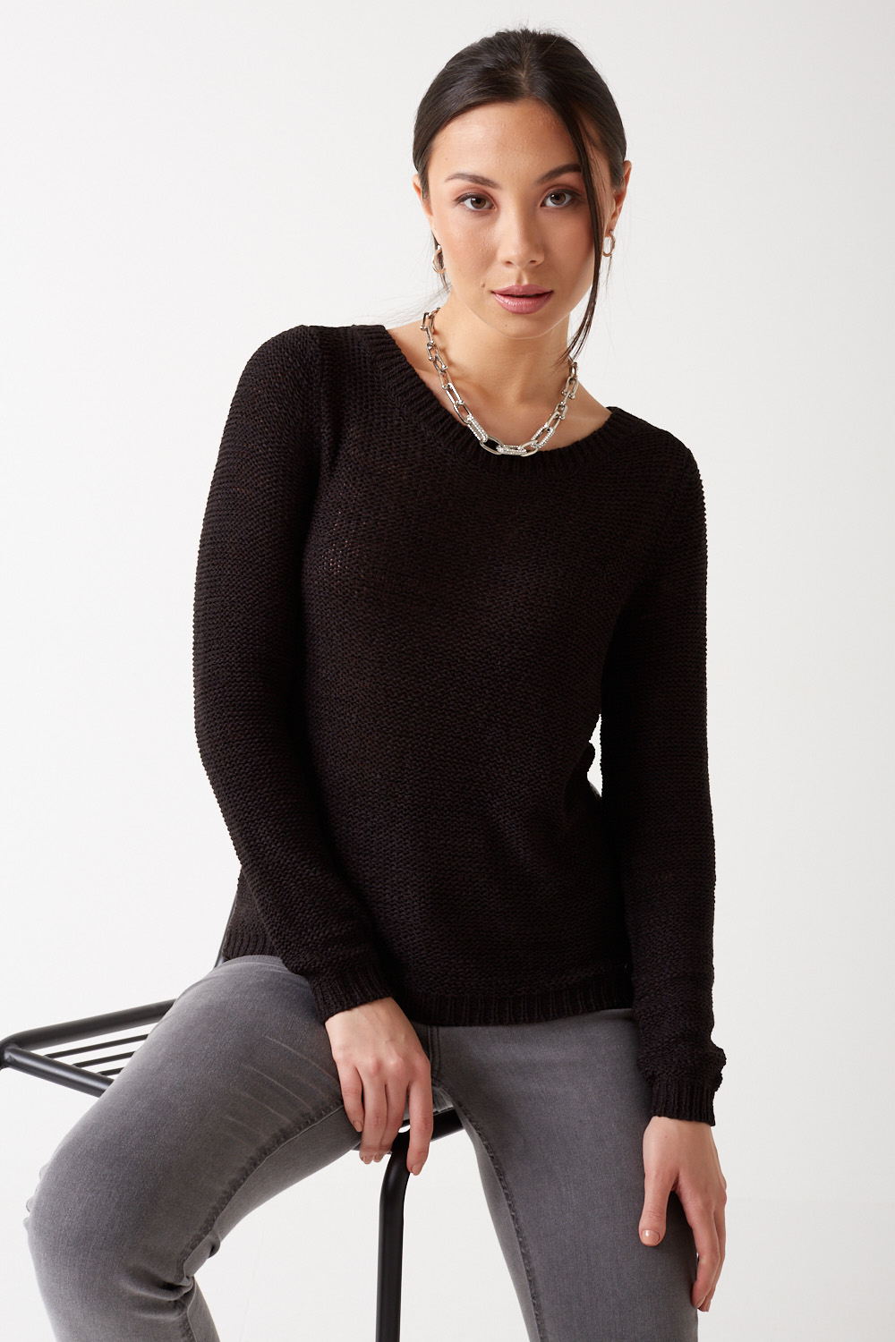 Only Geena Knit Pullover in Black | iCLOTHING - iCLOTHING