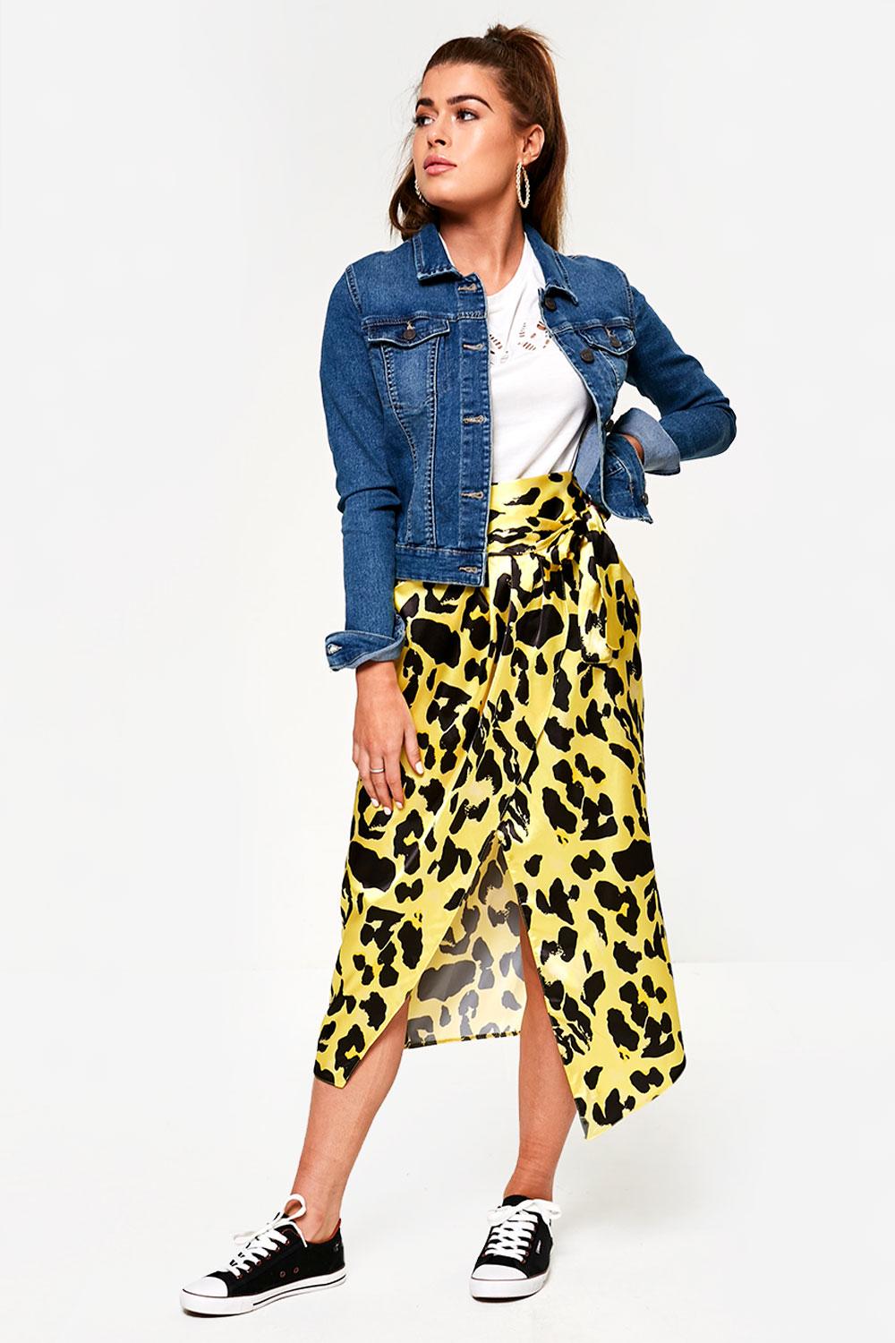yellow leopard print wrap skirt