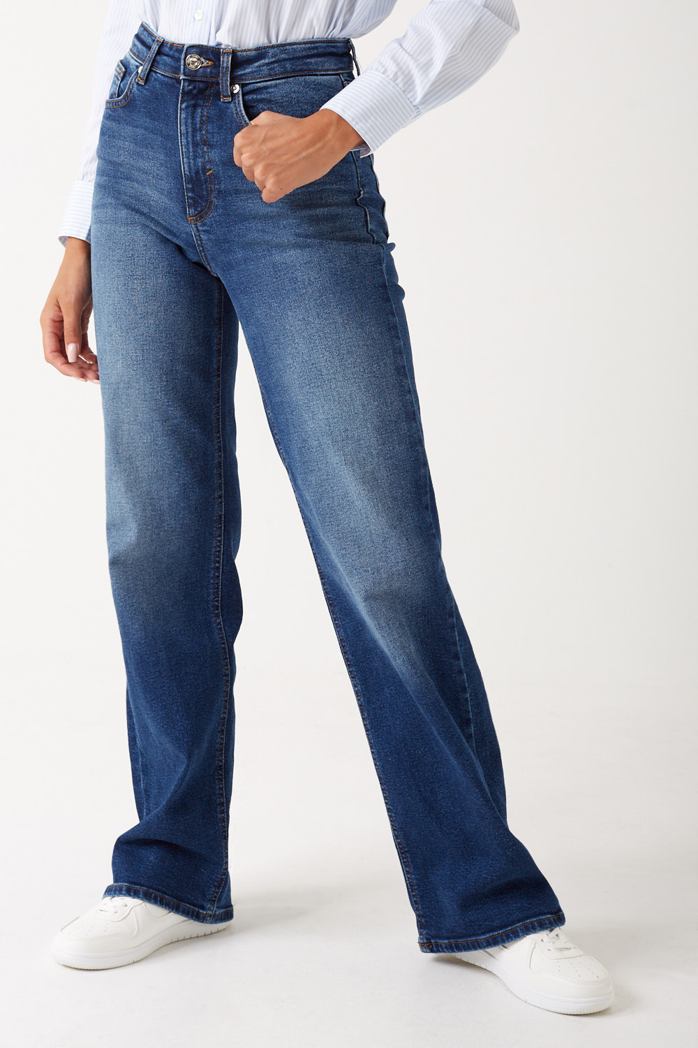 Only Juicy High Waisted Wide Leg Jeans in Dark Blue Denim