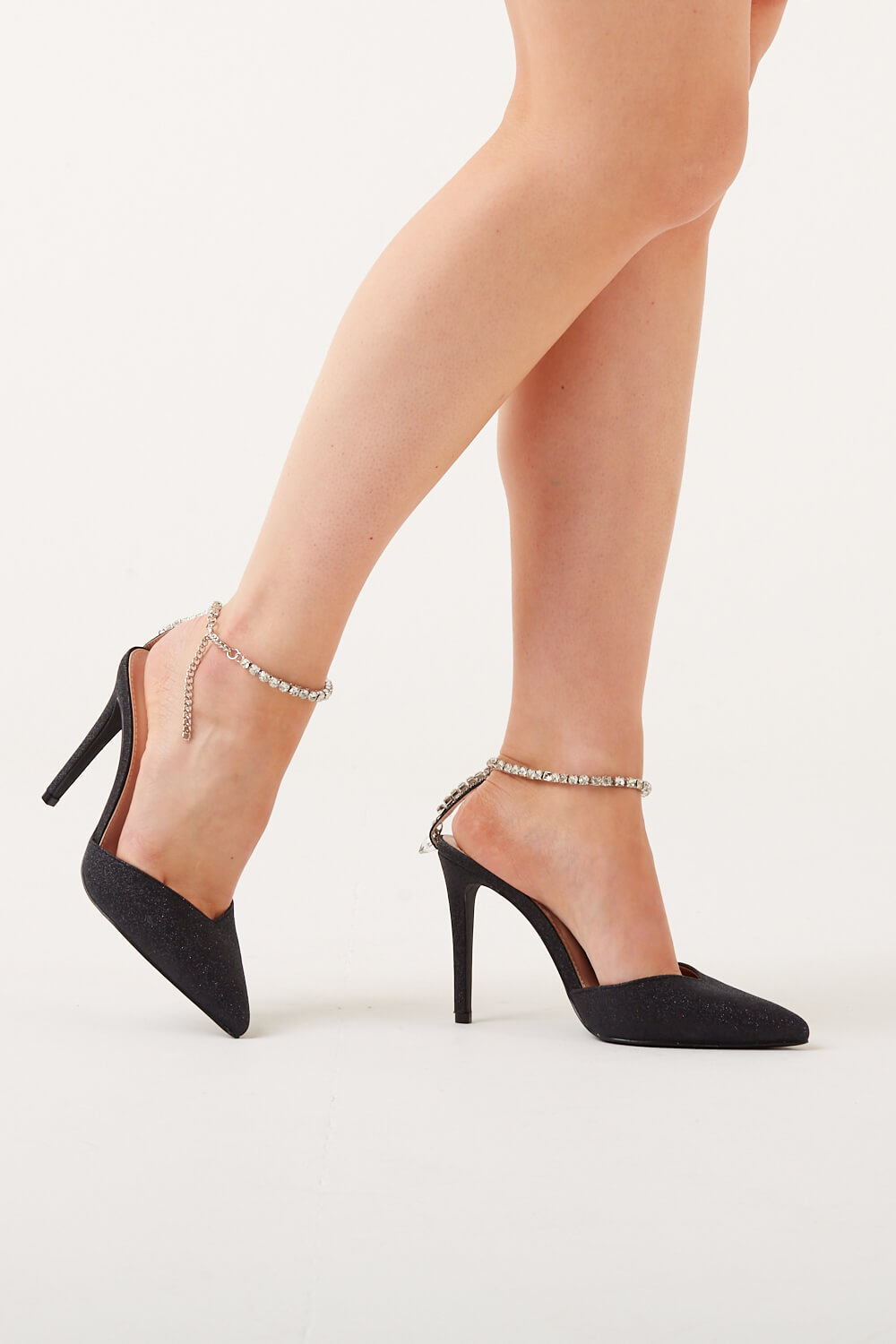 Black Glitter Heels with Rhinestones Detail – Sarichka Boutique