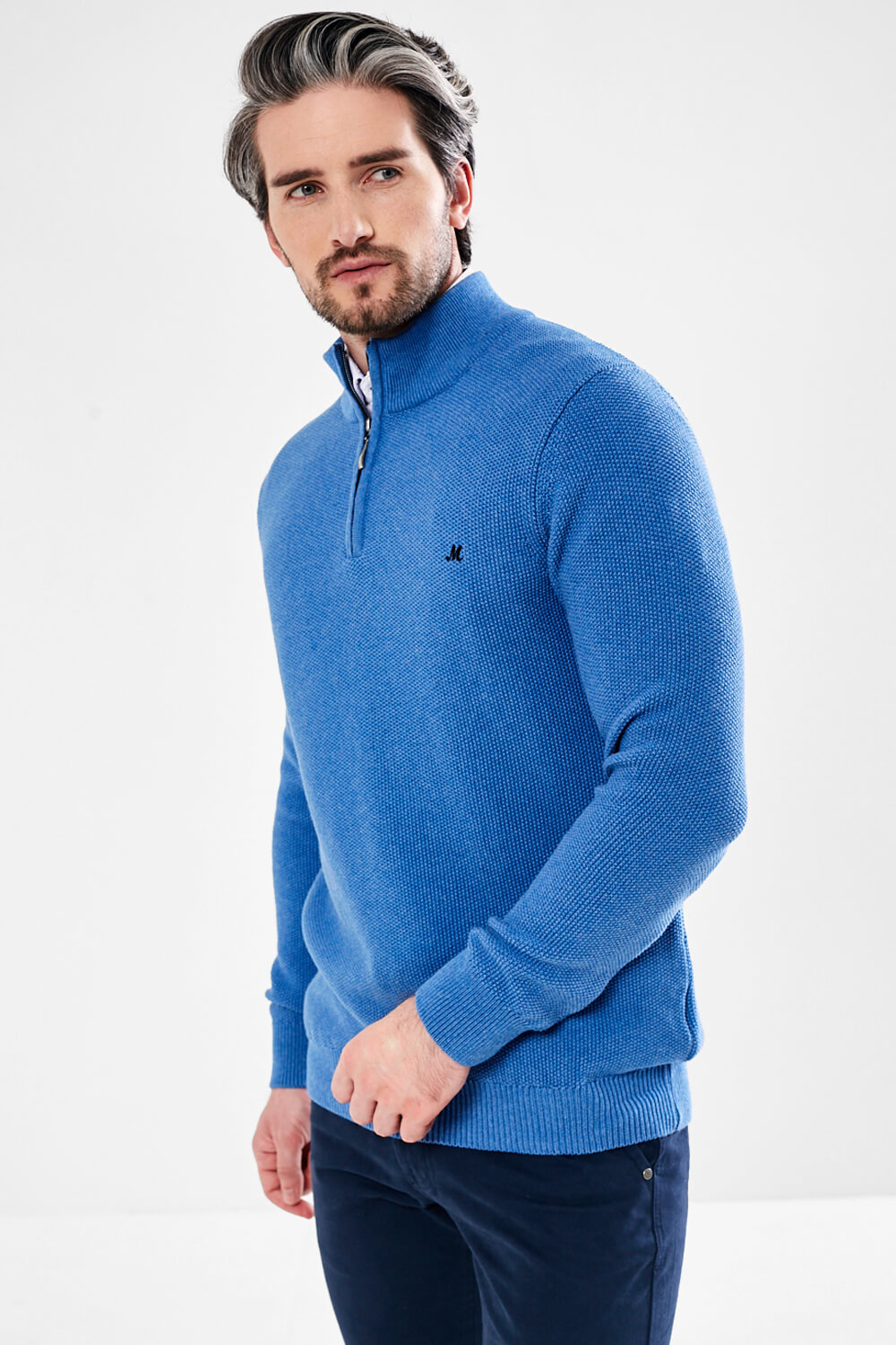 Mineral Kerry Half Zip Knit Jumper in Mid Blue | iCLOTHING - iCLOTHING