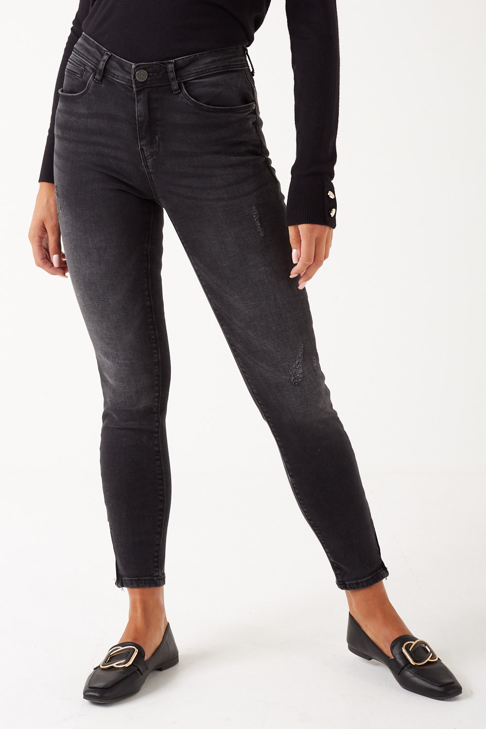 Noisy May Kimmy Ankle Zip Jeans in Dark Grey