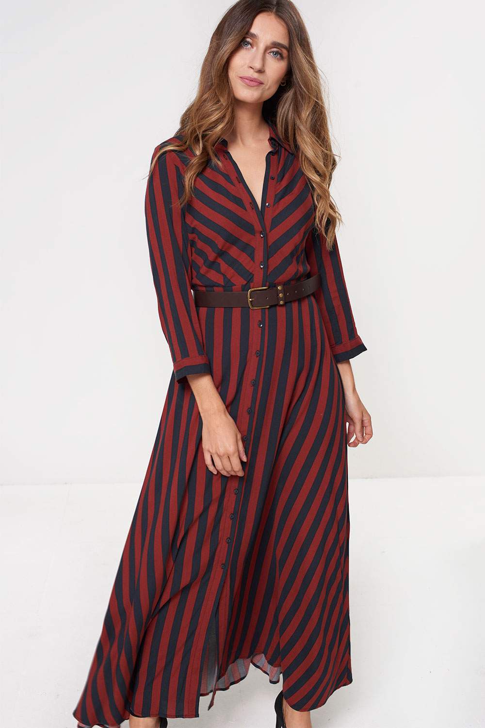YAS Savanna Long in Sleeve | Stripe Dress iCLOTHING Shirt - Navy iCLOTHING