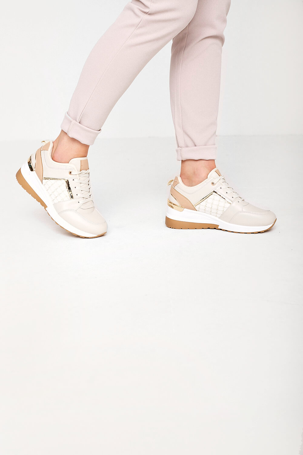 No Doubt Lydia Wedge Trainers in Beige | iCLOTHING - iCLOTHING