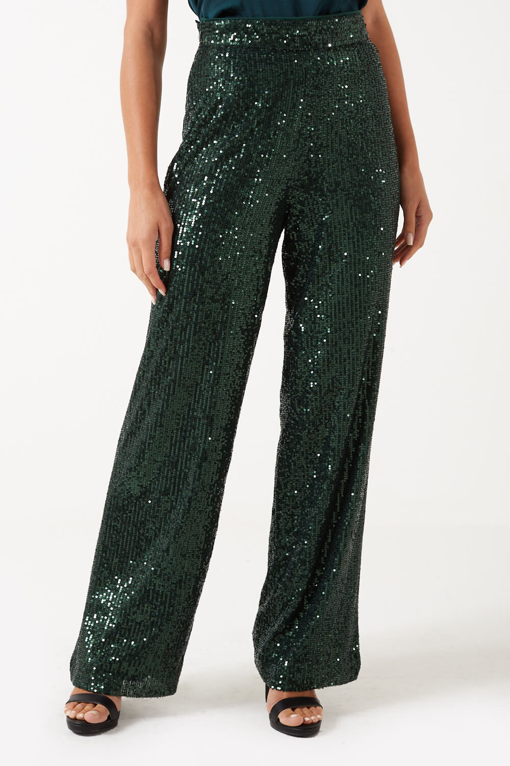 Marc Angelo Chloe High Waist Sequin Trousers in Champagne