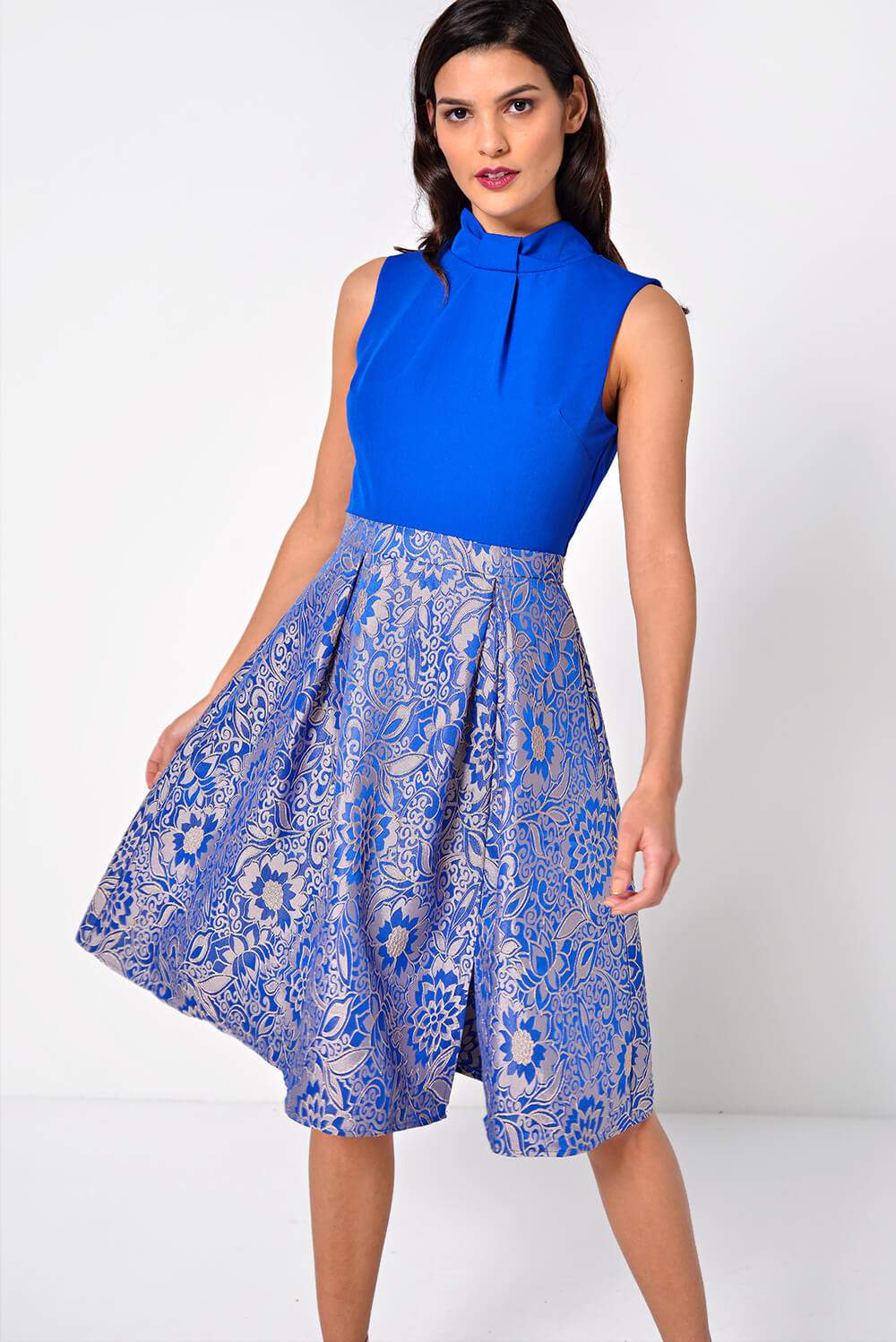 Marc Angelo Sicily 2 In 1 Midi Dress With Jacquard Skirt Detail In Blue Iclothing Iclothing 1856