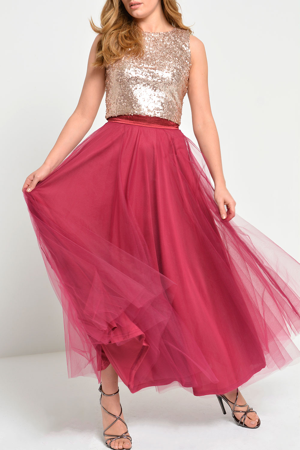 Marc Angelo Amy Tulle Midi Skirt In Burgundy Iclothing Iclothing 3192