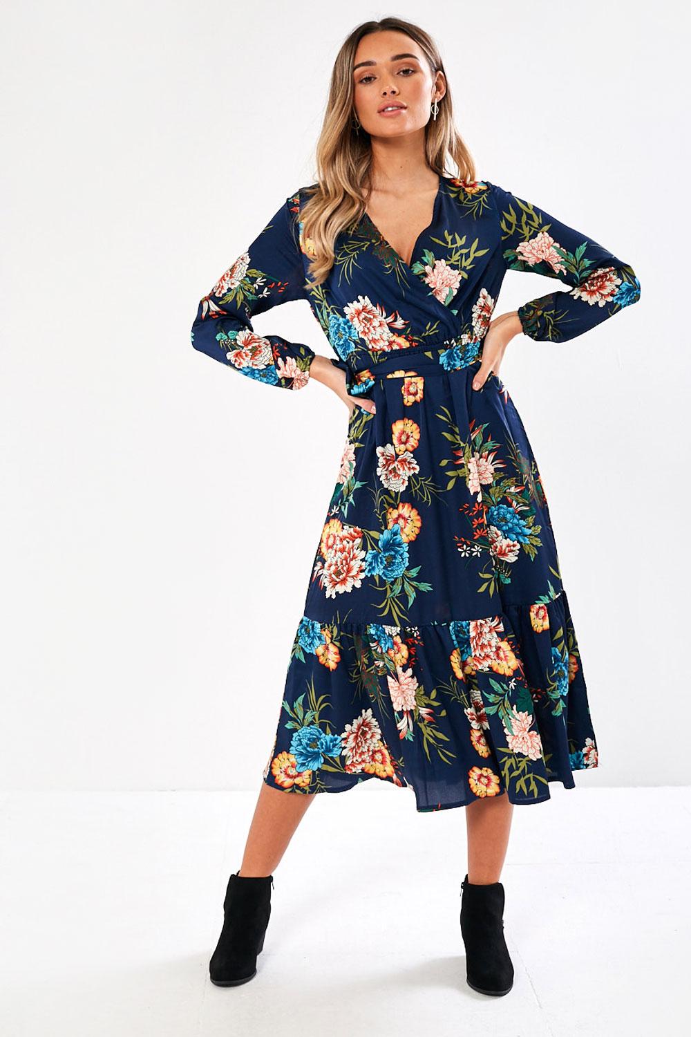 Marc Angelo Macy Floral Print Midi Dress In Navy Iclothing Iclothing 7708